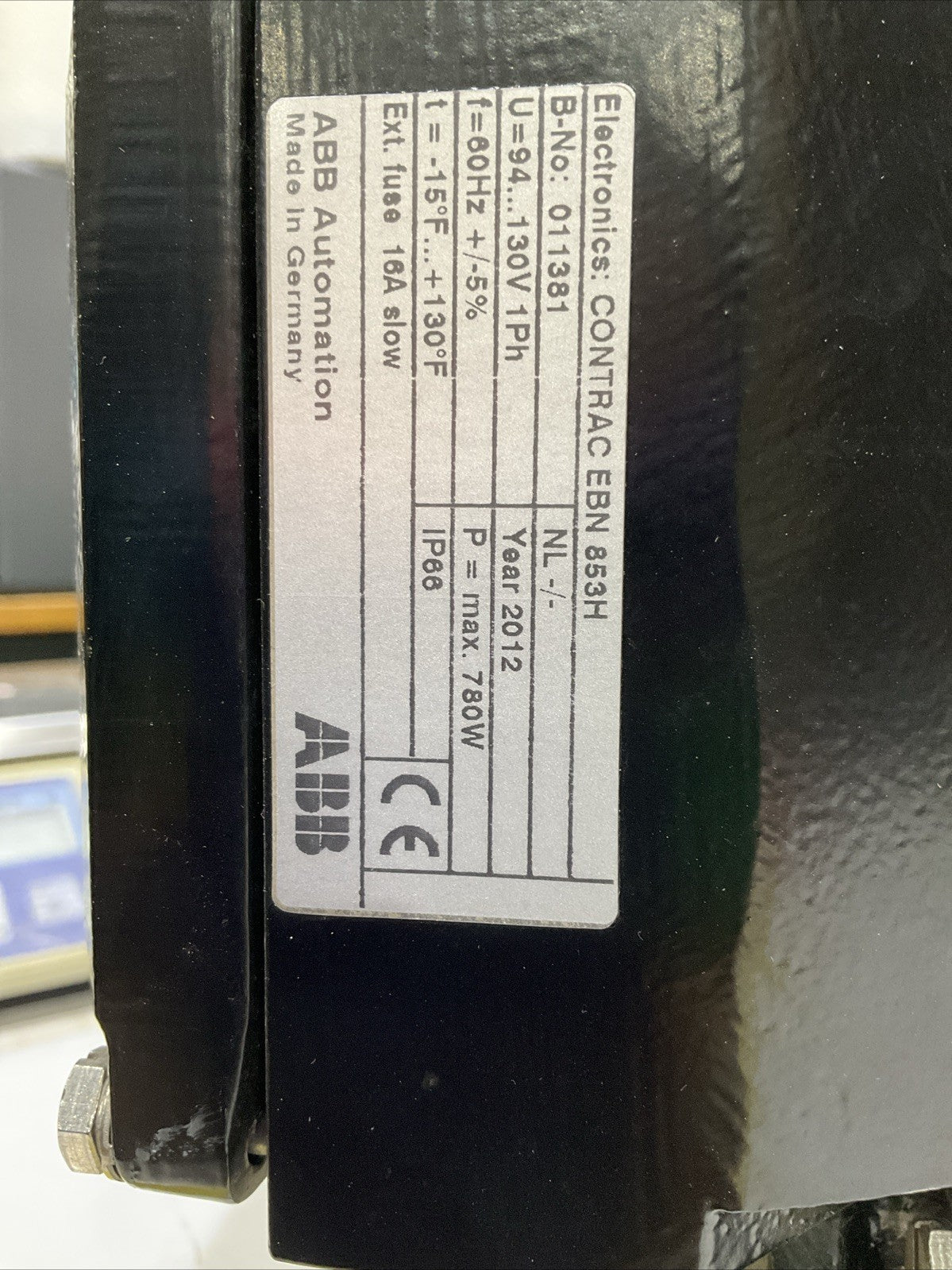 2012 ABB EBN 853H ELECTRICRONIC POWER UNIT FOR ACTUATOR TYPE RHD 4000-40 016798