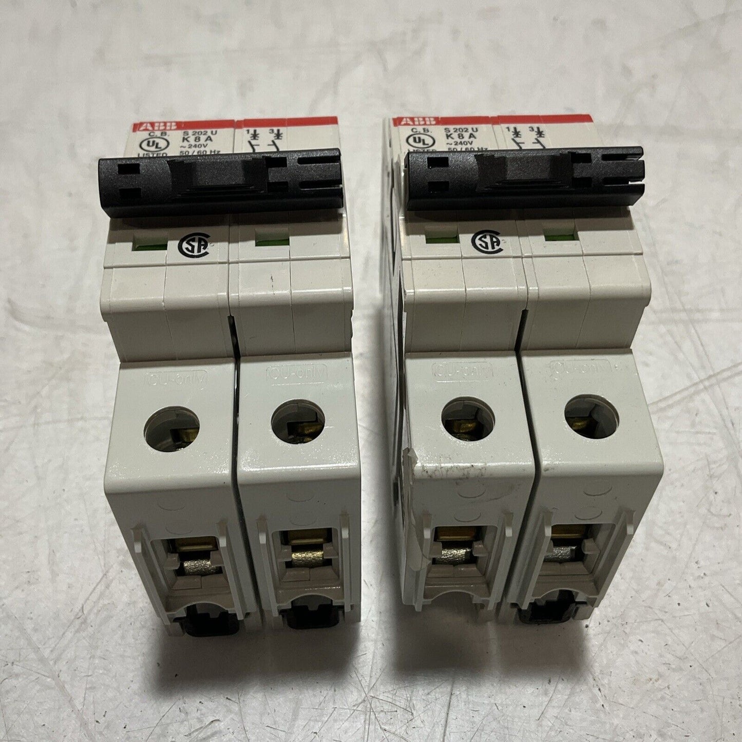 ABB S202U-K8A CIRCUIT BREAKER 2 POLE 8A 240V 50/60HZ LOT OF 2  U3S