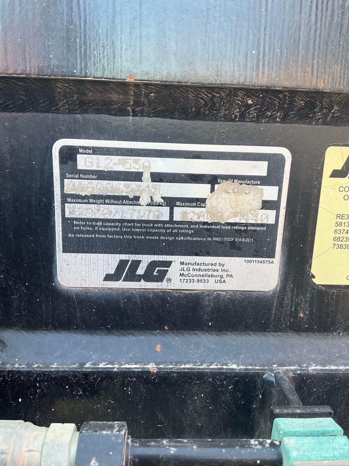 2015 JLG TELESCOPIC FORKLIFT TELEHANDLER MODEL G12-55A, DIESEL