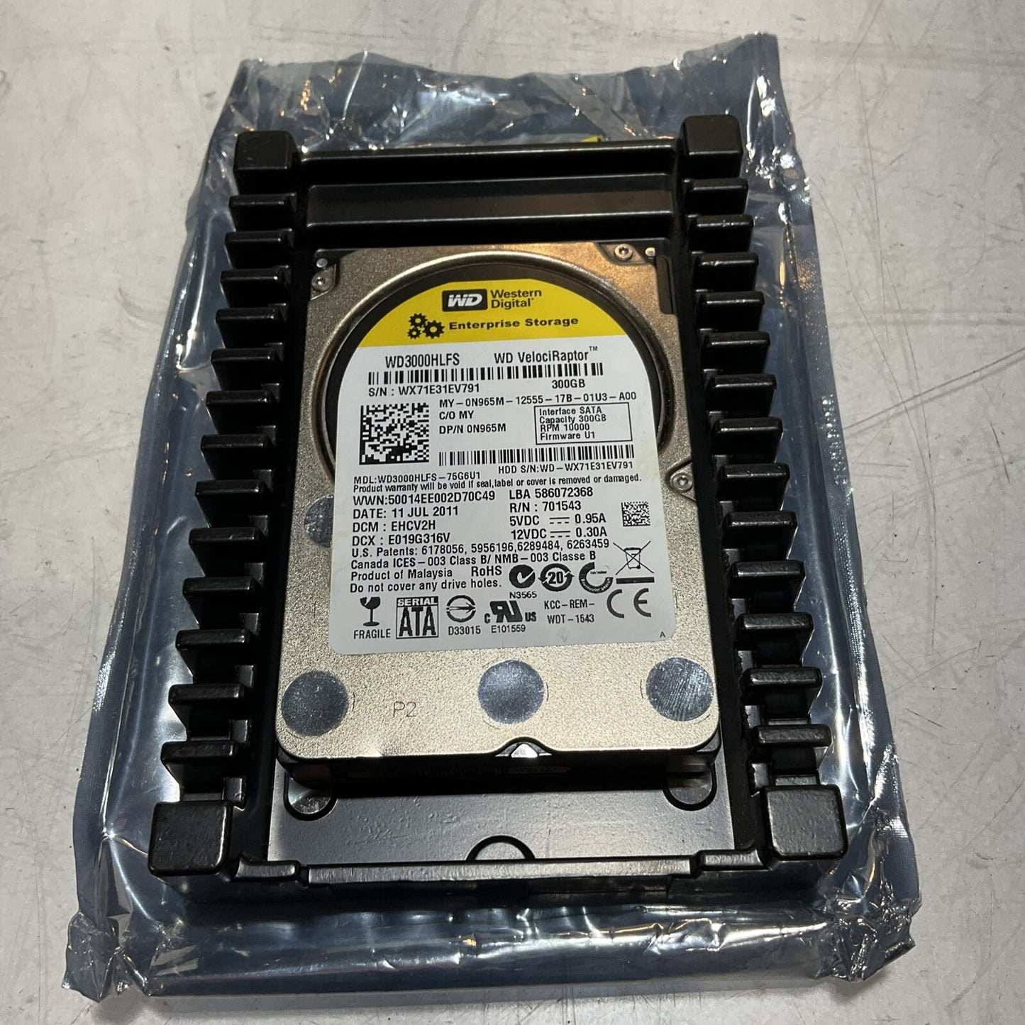 WESTERN DIGITAL WD3000HLFS DRIVE HARD INTERNAL VELOCIRAPTOR 300GB SATA 12VDC U3S