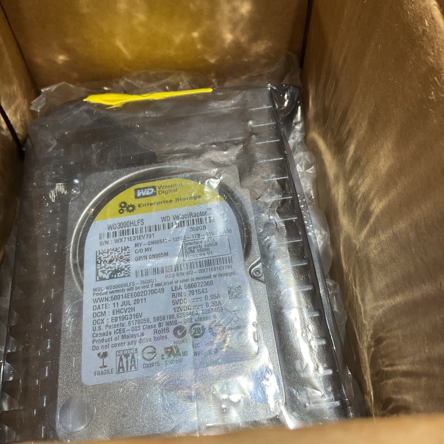 WESTERN DIGITAL WD3000HLFS DRIVE HARD INTERNAL VELOCIRAPTOR 300GB SATA 12VDC U3S