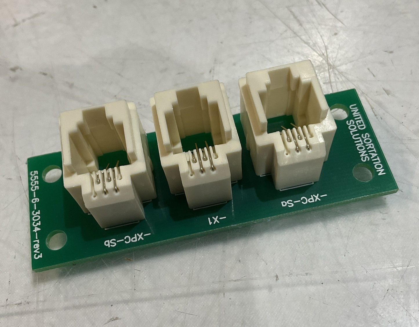 UNITED SORTATION SOLUTIONS 5555-6-3034 REV 3 RJ-11 3 PCB PORT CIRCUIT BOARD U3S