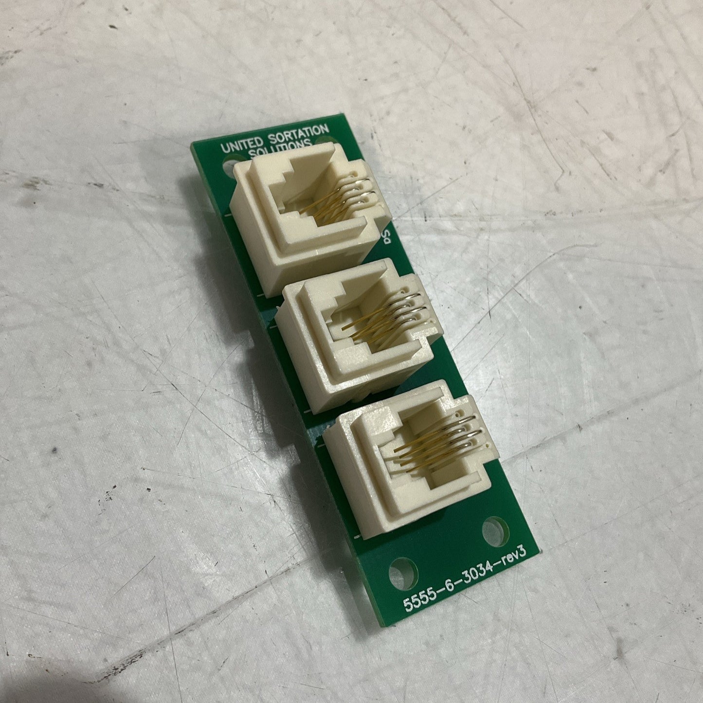 UNITED SORTATION SOLUTIONS 5555-6-3034 REV 3 RJ-11 3 PCB PORT CIRCUIT BOARD U3S