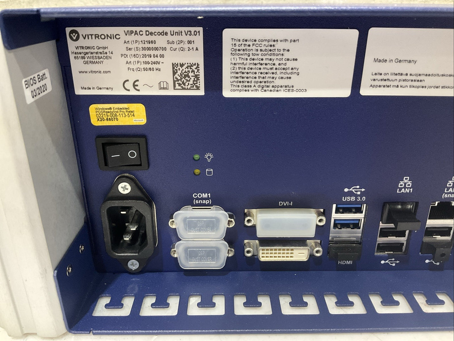 VITRONIC 121960 VIPAC DECODER UNIT V3.01 SPSS PH2 100-240V 50/60HZ U3S