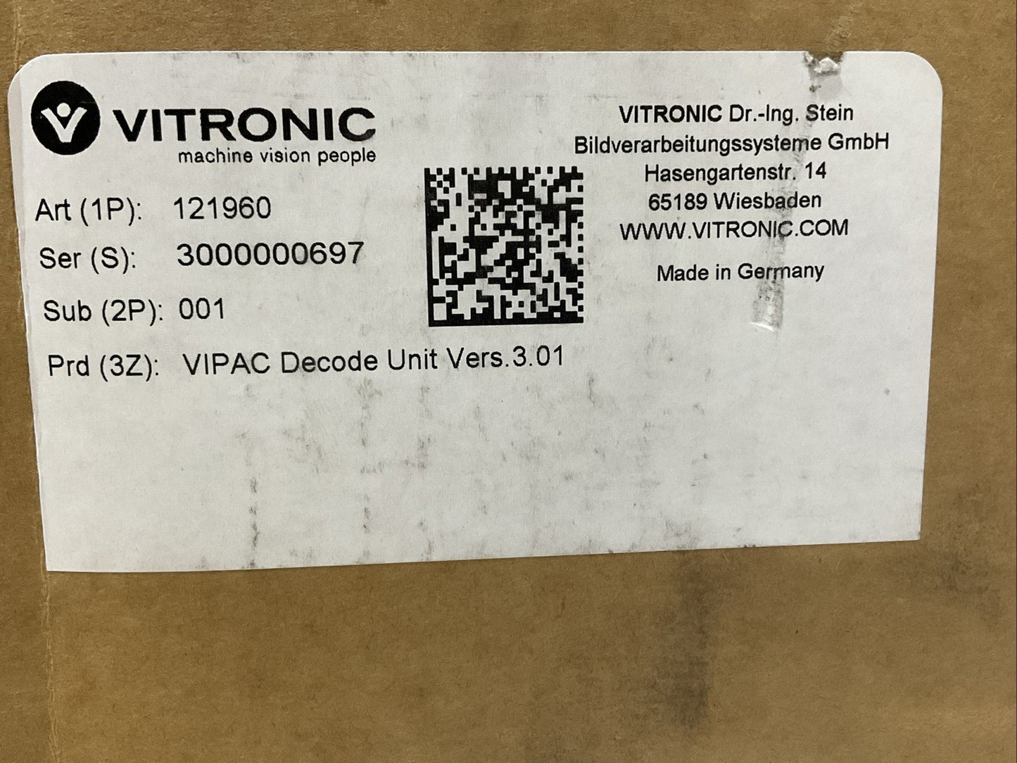 VITRONIC 121960 VIPAC DECODER UNIT V3.01 SPSS PH2 100-240V 50/60HZ U3S