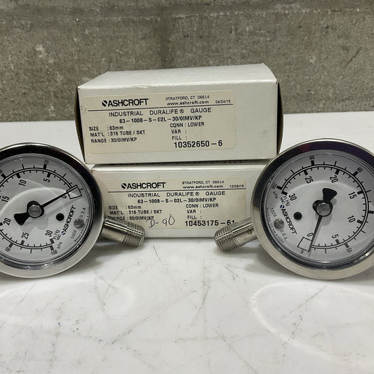 ASHCROFT 63-1008-S-02L-30/0IMV/KP INDUSTRIAL DURALIFE GAUGE 63MM LOT OF 2 Z2M