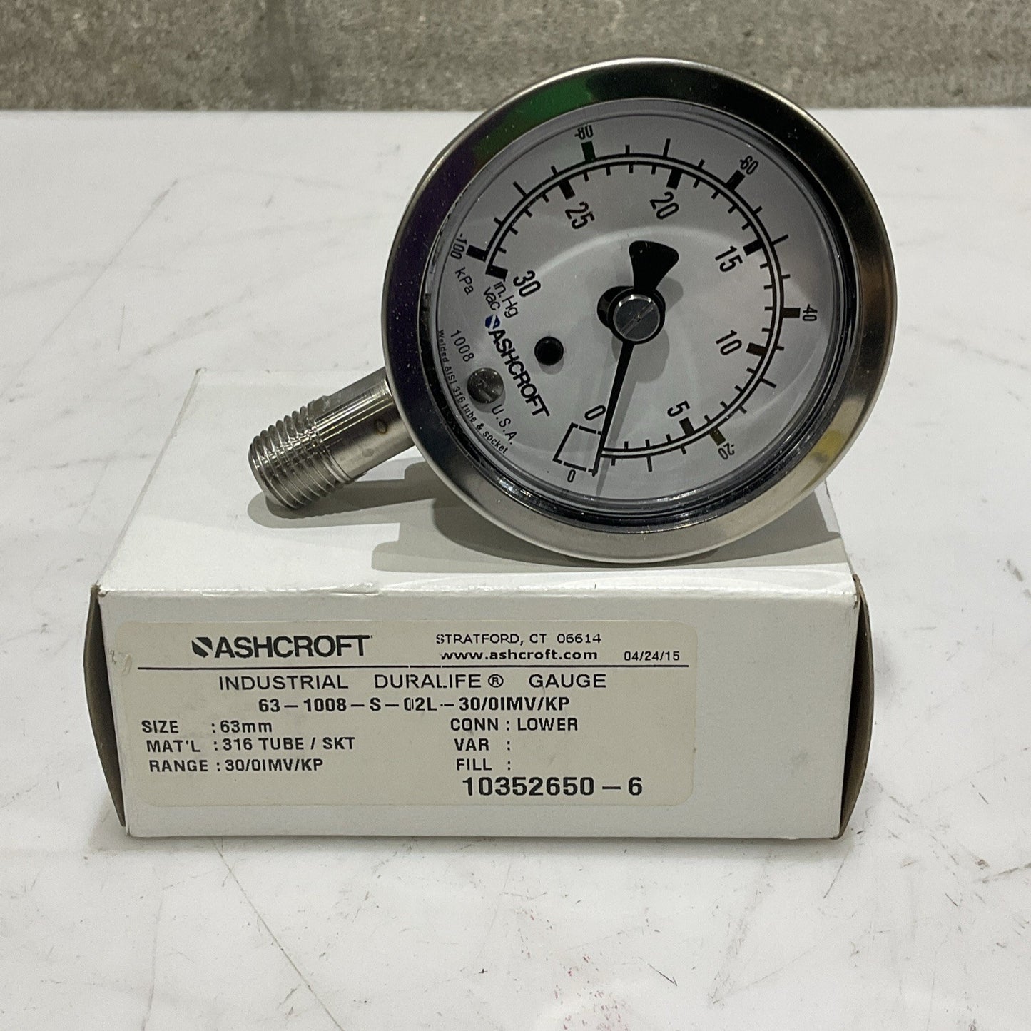 ASHCROFT 63-1008-S-02L-30/0IMV/KP INDUSTRIAL DURALIFE GAUGE 63MM LOT OF 2 Z2M