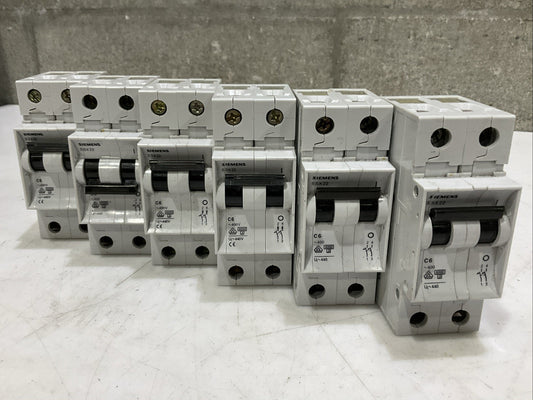 SIEMENS 5SX22 CIRCUIT BREAKER C6 480 V 2 POLE 5 S X 22 LOT OF 6 Z2M