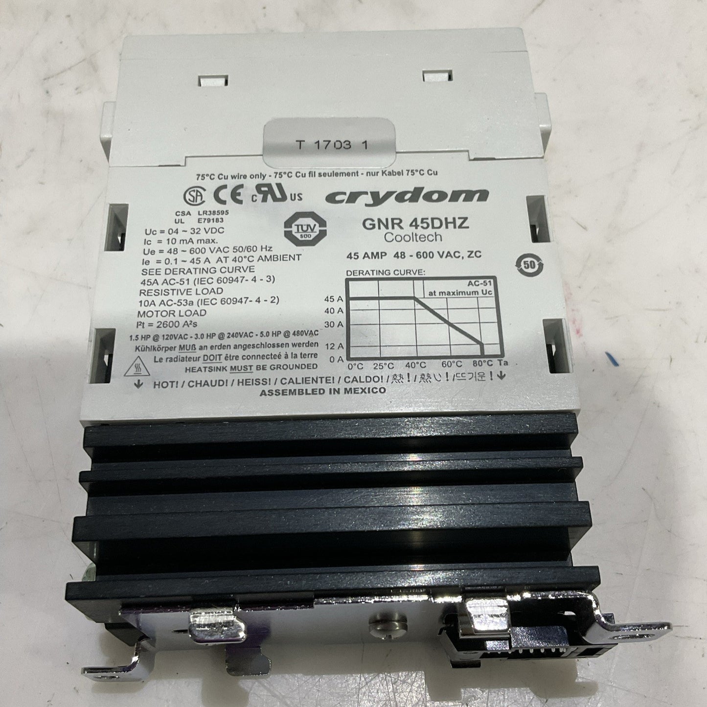 CRYDOM GNR45DHZ SOLID STATE RELAY COOLTECH 45 AMP 48-600VAC ZU Z2M