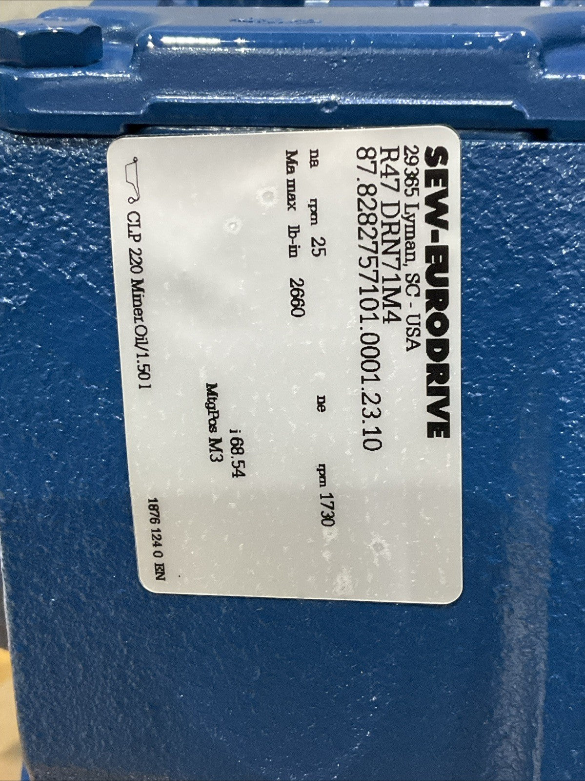 SEW-EURODRIVE R47 DRN71M4 GEAR MOTOR  R47DRN71M4 460 V 60 HZ 1730 RPM Z2M