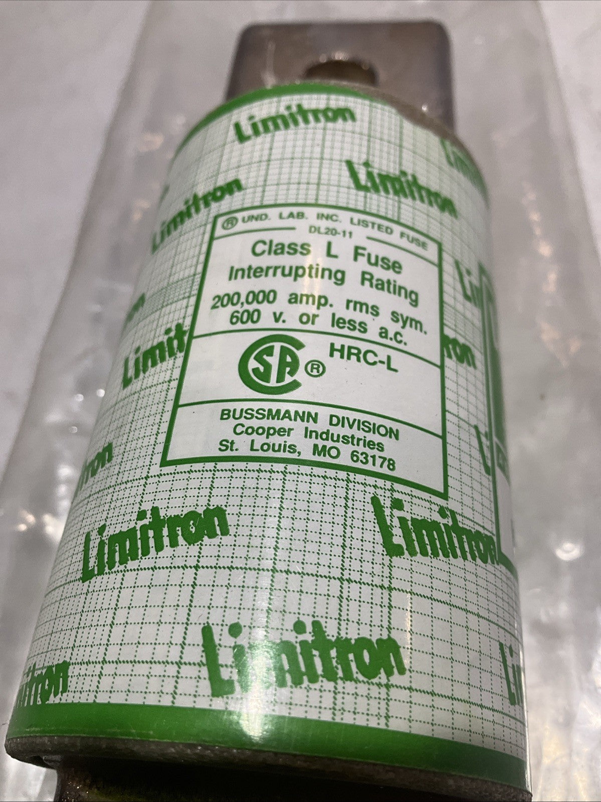 LIMITRON KLU-601 TIME DELAY CURRENT - LIMITING  FUSE 600V  200,000 A CLASS L U3S