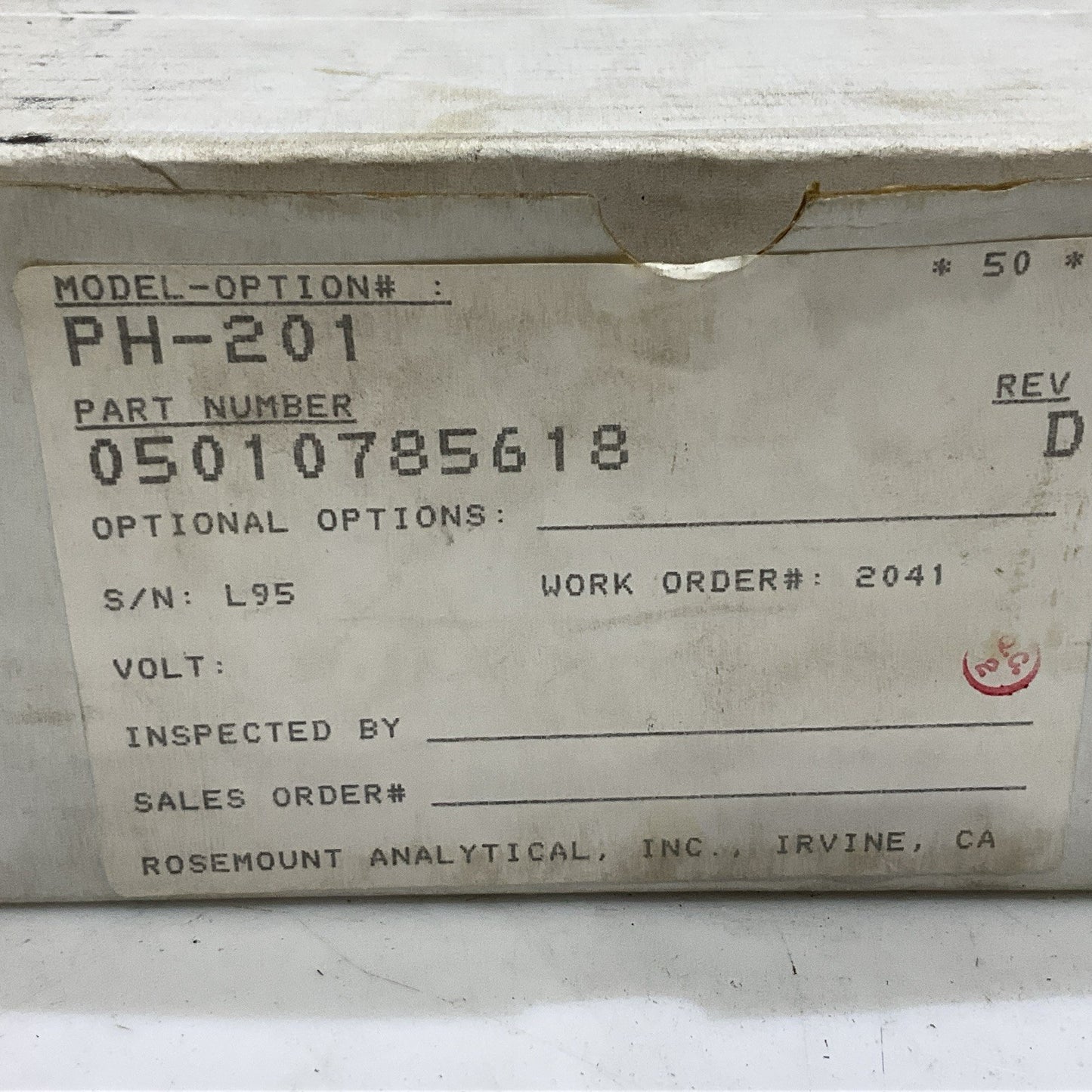 ROSEMOUNT PH-201 ORP SENSOR PROBE 05010785618 D L95 399-12 PT100 Z2M