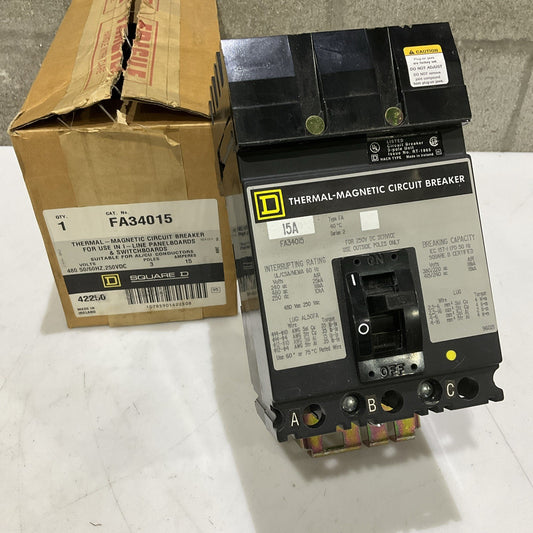 SQUARE D FA34015 MAGNETIC CIRCUIT BREAKER  3P 15A 480V 50/60HZ 250 VDC Z2M