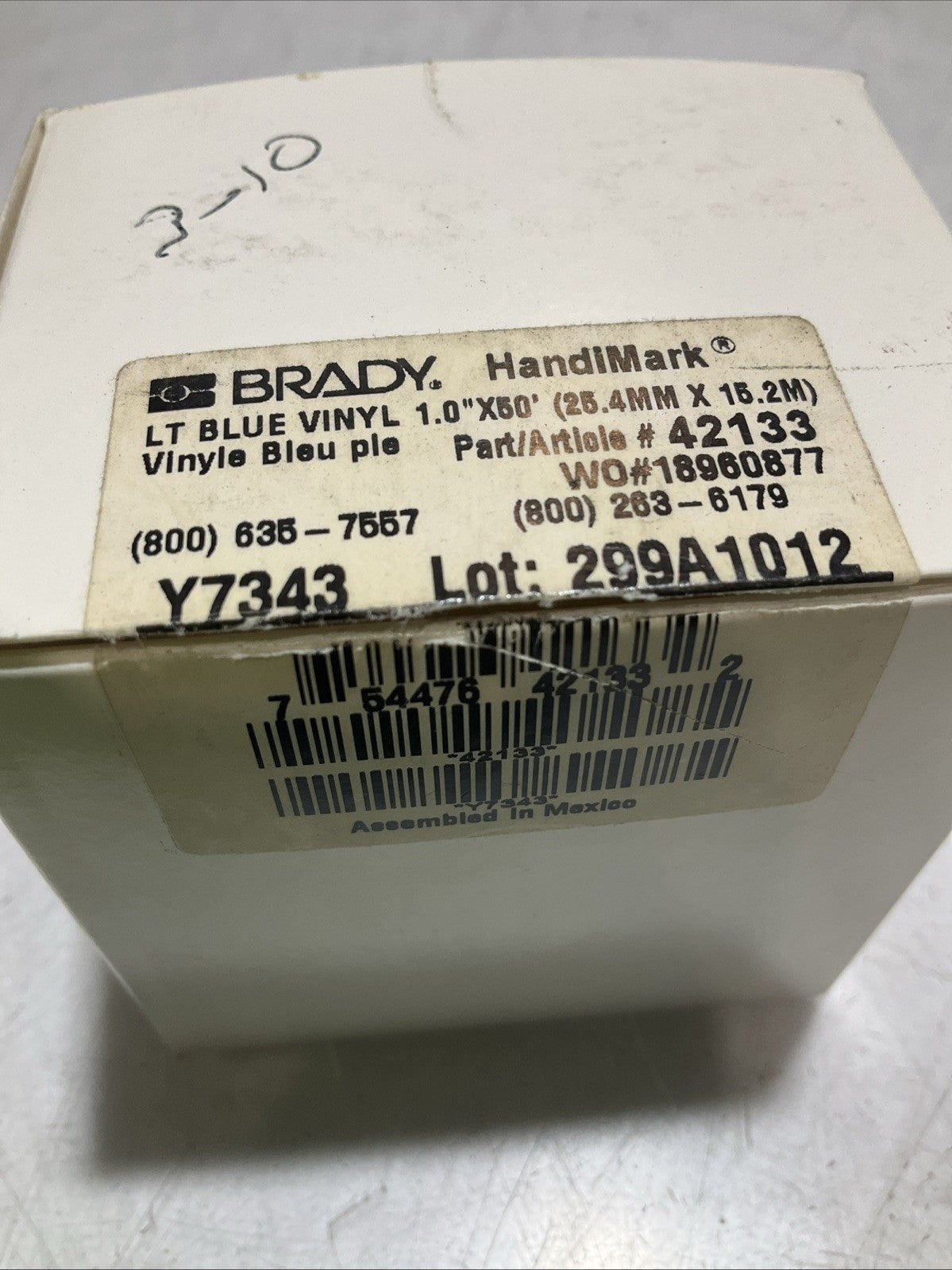 BRADY HANDIMARK Y7343 42133 LT BLUE VINYL 1.0X50 25.4MX15.2 LABEL TAPE Z2M