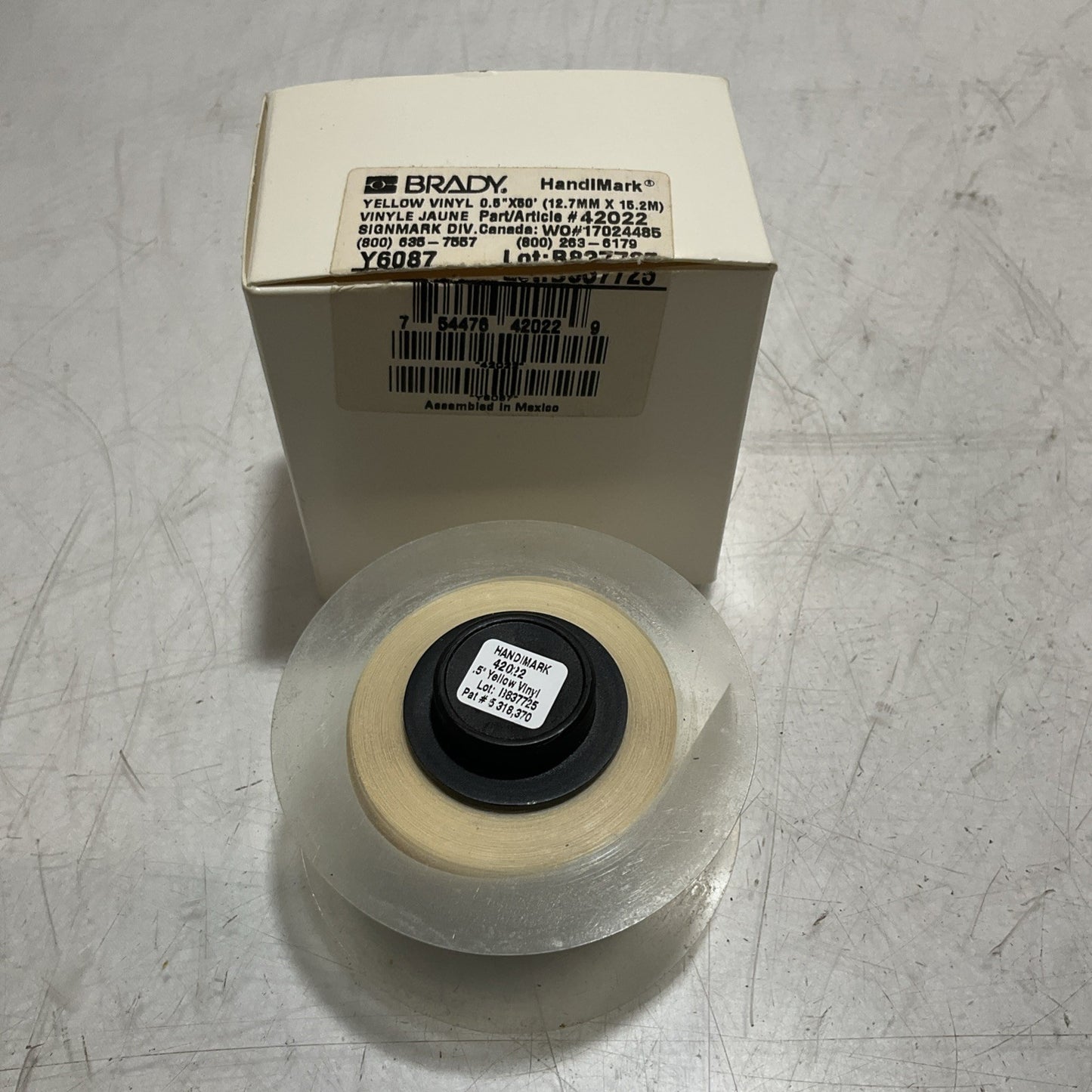 BRADY HANDIMARK 42022 Y6087  YELLOW  VINYL 0.50X60  12.7MX15.2M LABEL TAPE  X2M