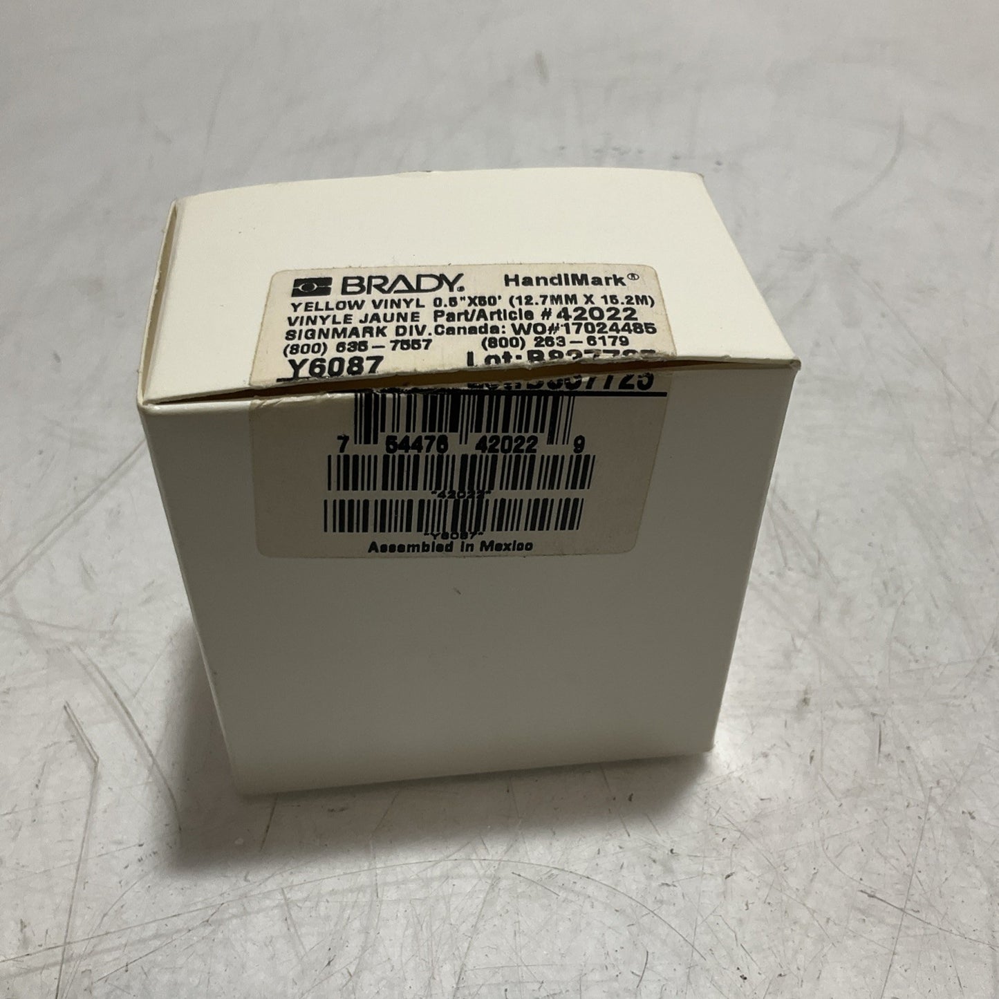 BRADY HANDIMARK 42022 Y6087  YELLOW  VINYL 0.50X60  12.7MX15.2M LABEL TAPE  X2M