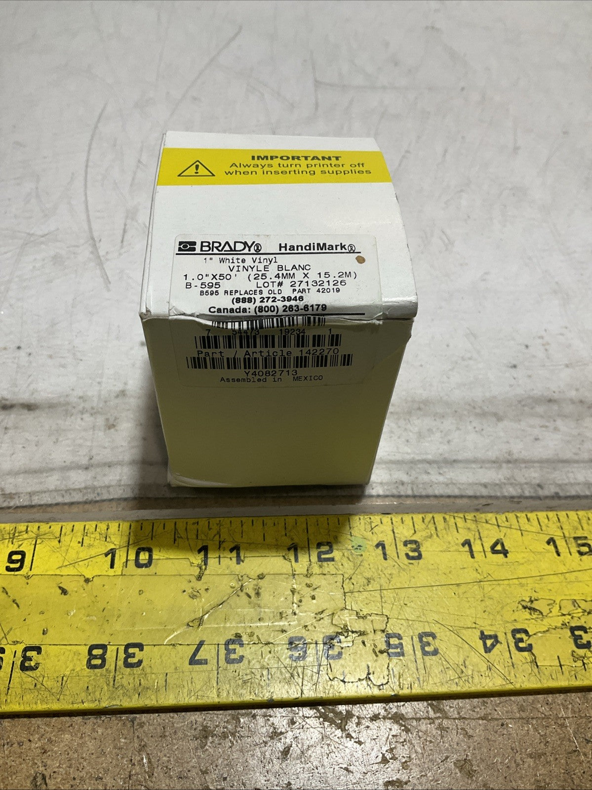 BRADY HANDIMARK 142270 B-595 WHITE VINYL 1.0X50 25.4MX15.2M LABEL TAPE  Z2M
