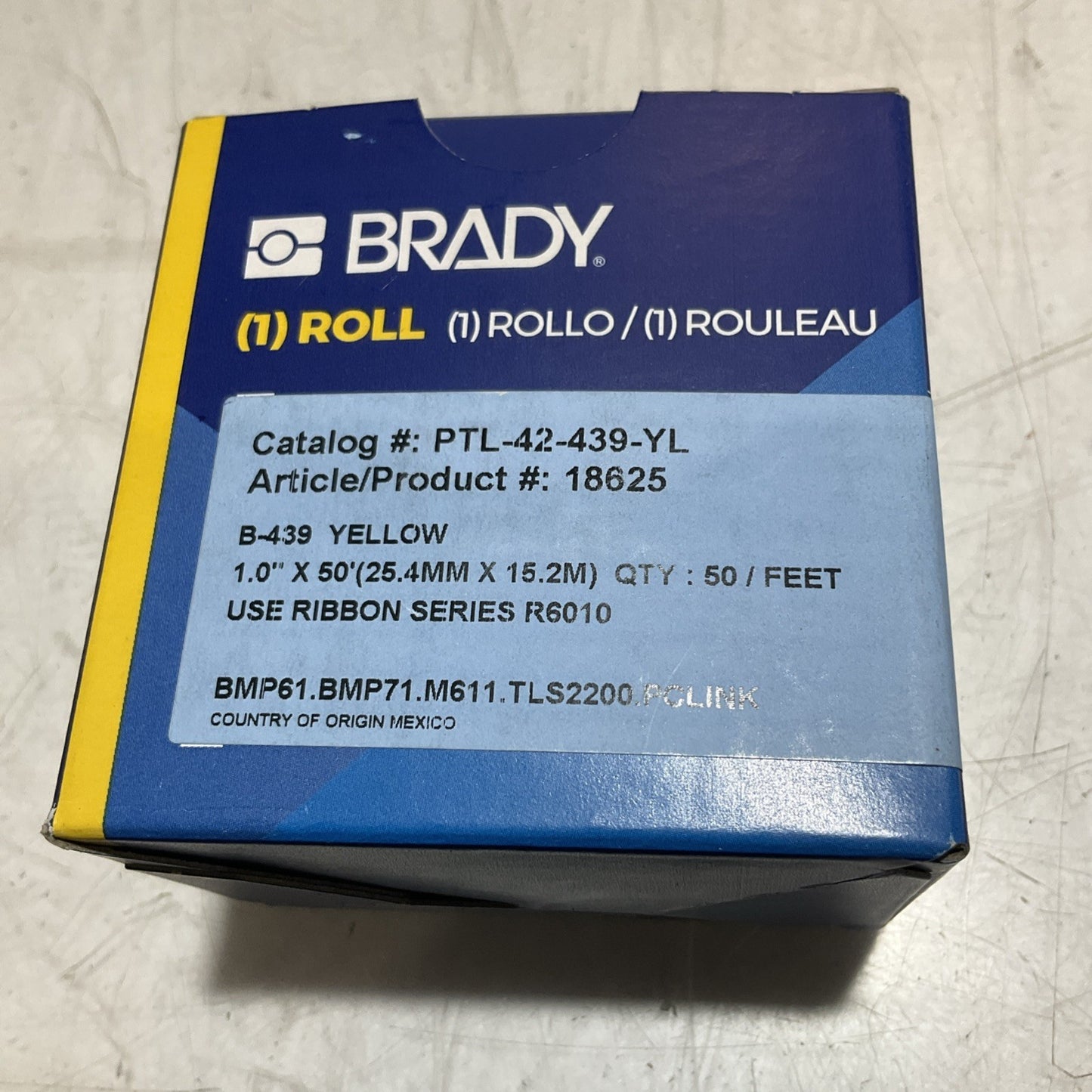 BRADY  PLT-42-439-YL  18625 B-439 YELLOW VINY LABEL TAPE FOR 24.4M 15.2M  Z2M
