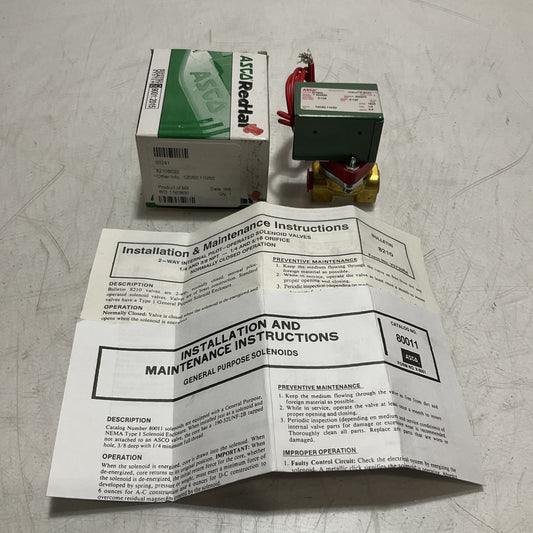 ASCO RED HAT 8210B020 SOLENOID VALVE  120/60;110/50 VOLTS  Z2M
