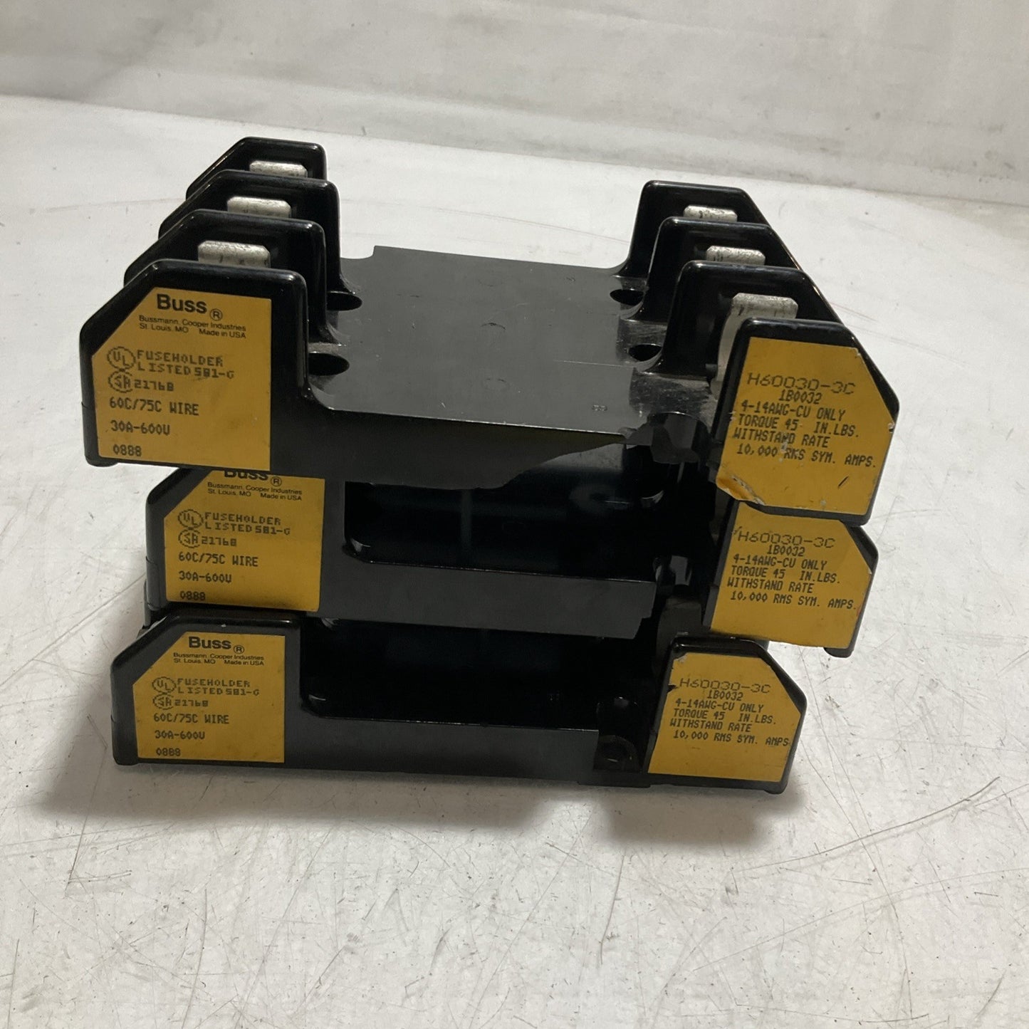 BUSS  H60030-3C  FUSE HOLDER 30A-600V  60C/75 WIRE  LOT OF 3 Z2M