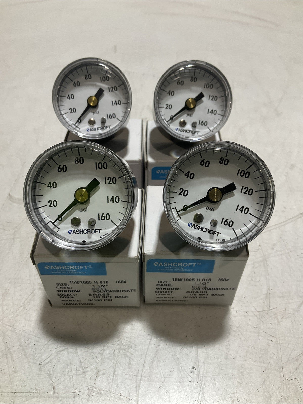 ASHCROFT  221-06  INDUSTRIAL PRESSURE GAUGE POLYCARBONATE 01/160PSI LOT OF 4 Z2M