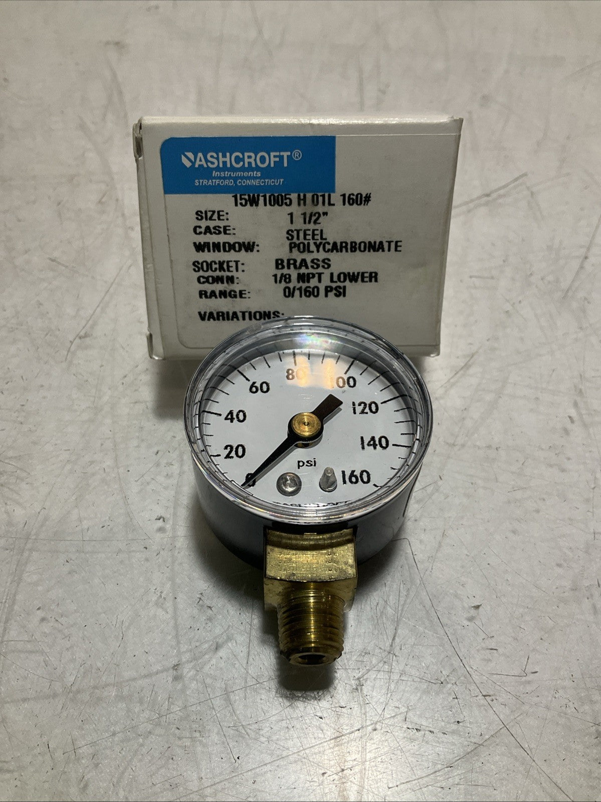 ASHCROFT  331-06 INDUSTRIAL PRESSURE GAUGE POLYCARBONATE BRASS  0-160PSI Z2M