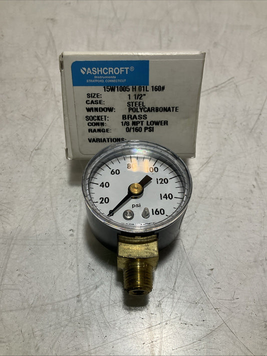 ASHCROFT  331-06 INDUSTRIAL PRESSURE GAUGE POLYCARBONATE BRASS  0-160PSI Z2M