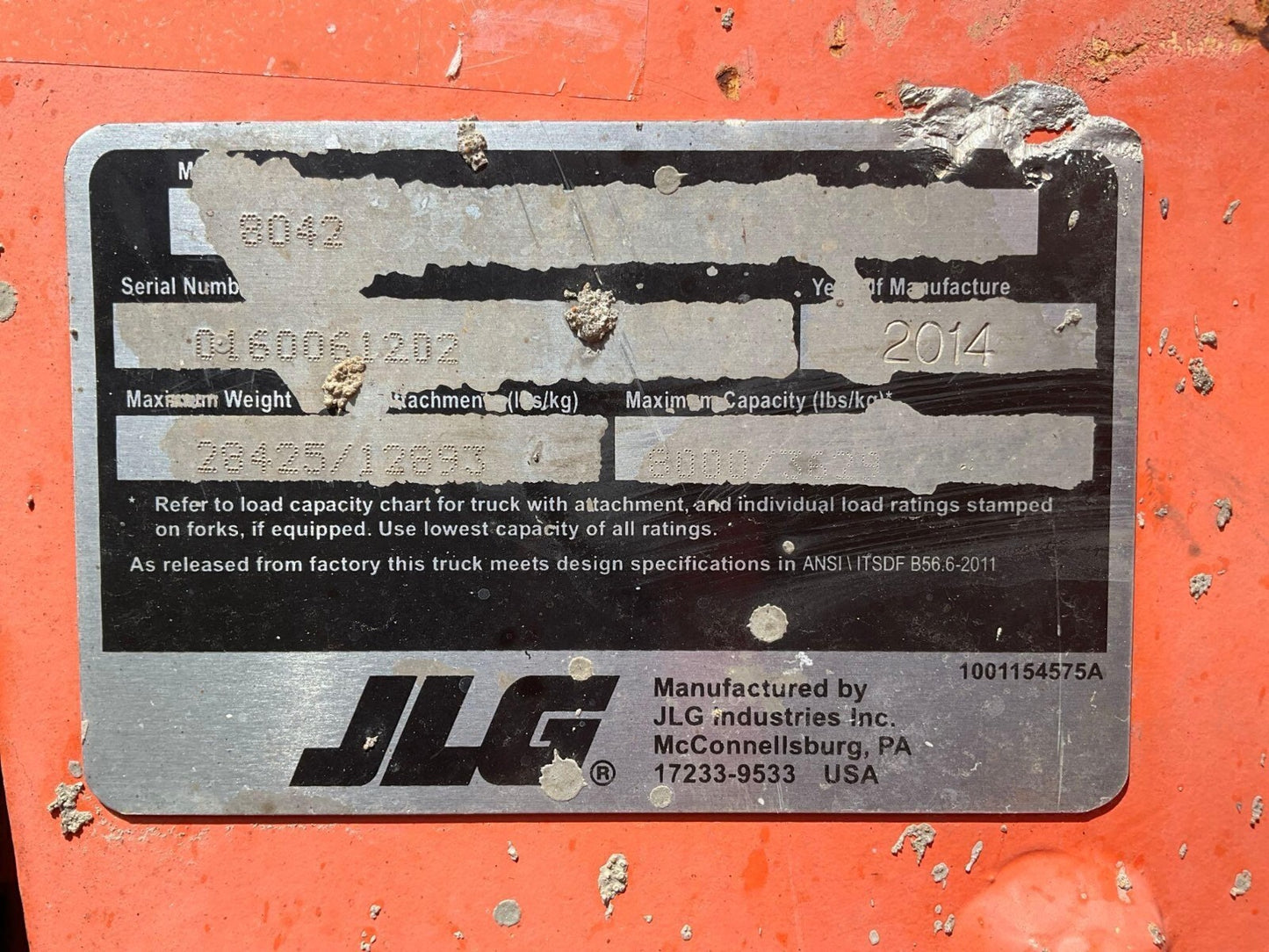 2014 JLG SKYTRAK TELEHANDLER MODEL 8042, CUMMINS DIESEL, APPROX MAX CAP  8,000