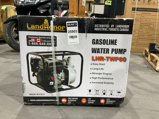 UNUSED LANDHONOR 3IN SEMI-TRASH WATER PUMP MODEL LHR-TWP80, GAS POWERED, 7.0 HP