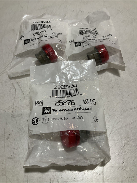 TELEMECANIQUE  ZB2BV04 - 25276  ROUND RED PILOT LIGHT HEAD  LOT OF 3 Z2M