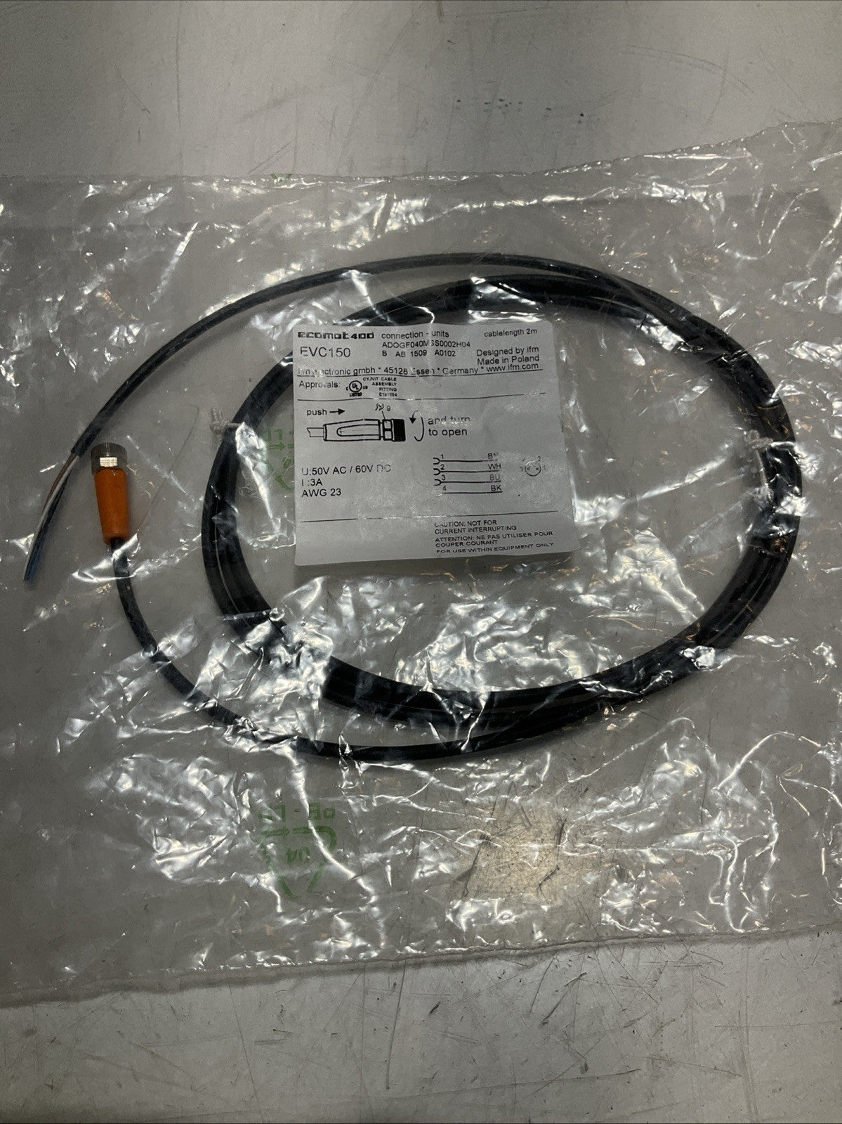 IFM ELECTRONIC  EVC150 FEMALE  CORDSET WIRE  U.50V AC/60VDC  Z2M