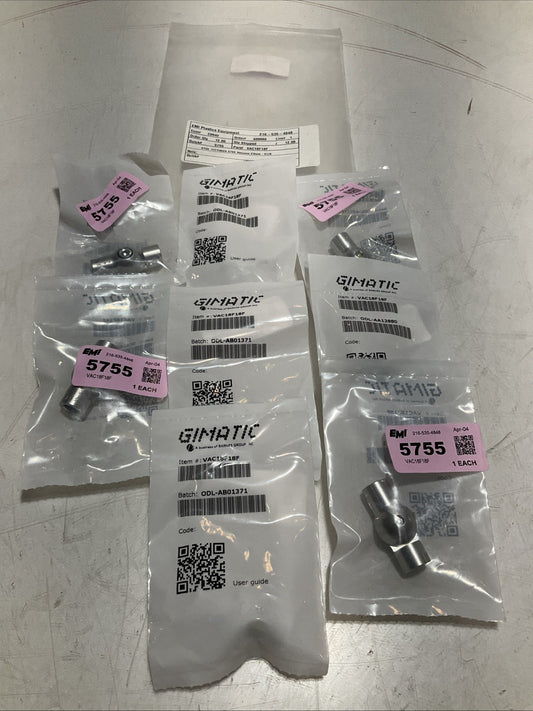 GIMATIC  VAC18F18F  PNEUMATICS  COUPLING VACUUM  ELBOW LOT  OF  8 Z2M