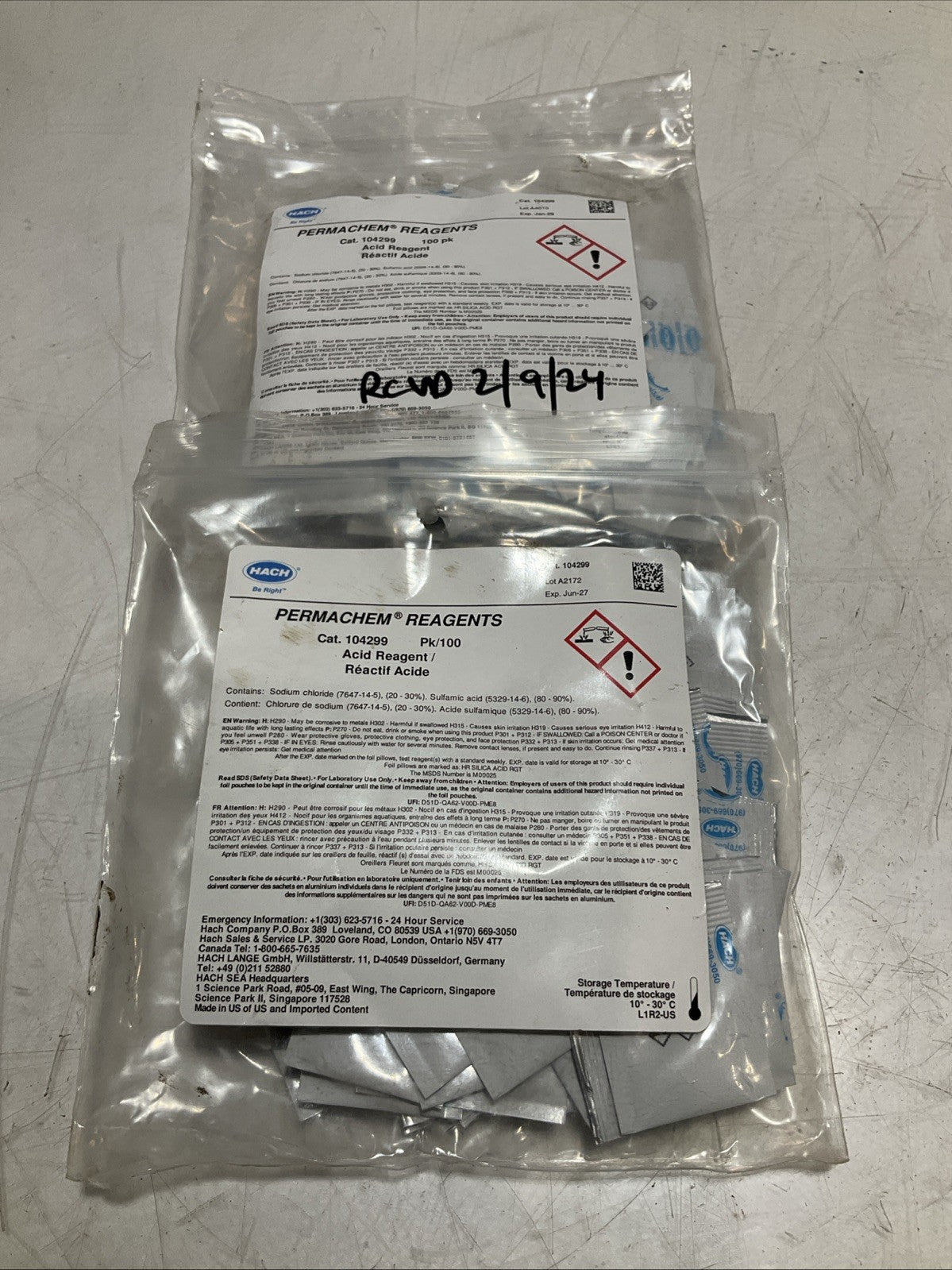 HACH  1042299  DEHA PERMACHEM FERROUS IRON  REAGENTS LOT OF 2  Y2M