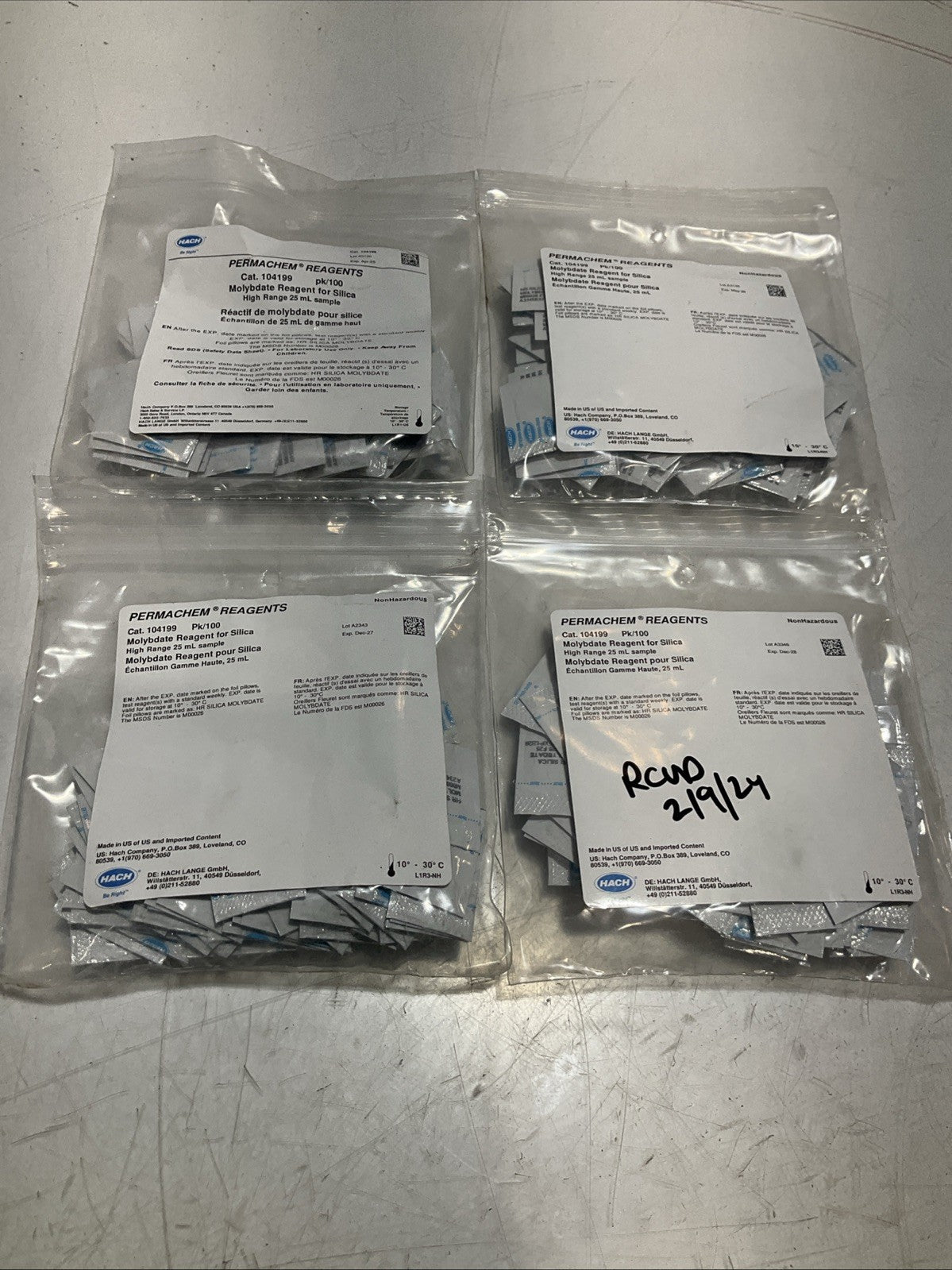 HACH  104199 PERMACHEM FERROUS  IRON REAGENTS  LOT OF 4 Y2M