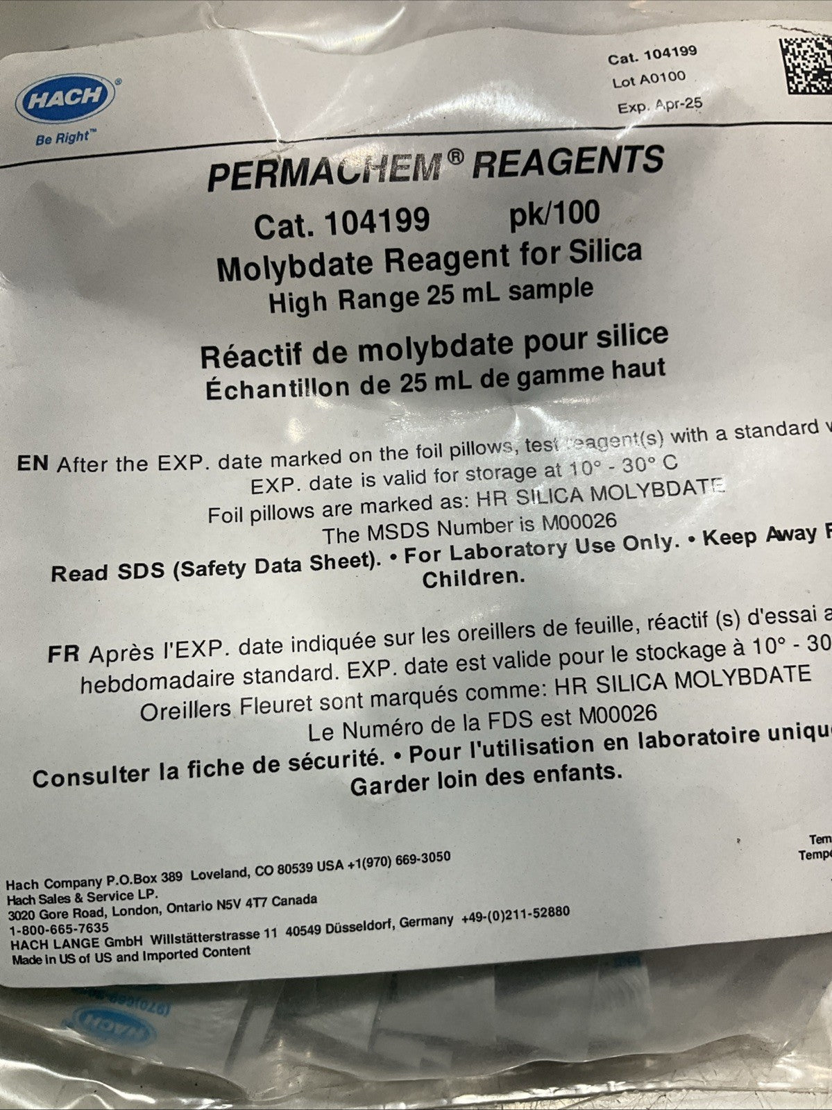 HACH  104199 PERMACHEM FERROUS  IRON REAGENTS  LOT OF 4 Y2M