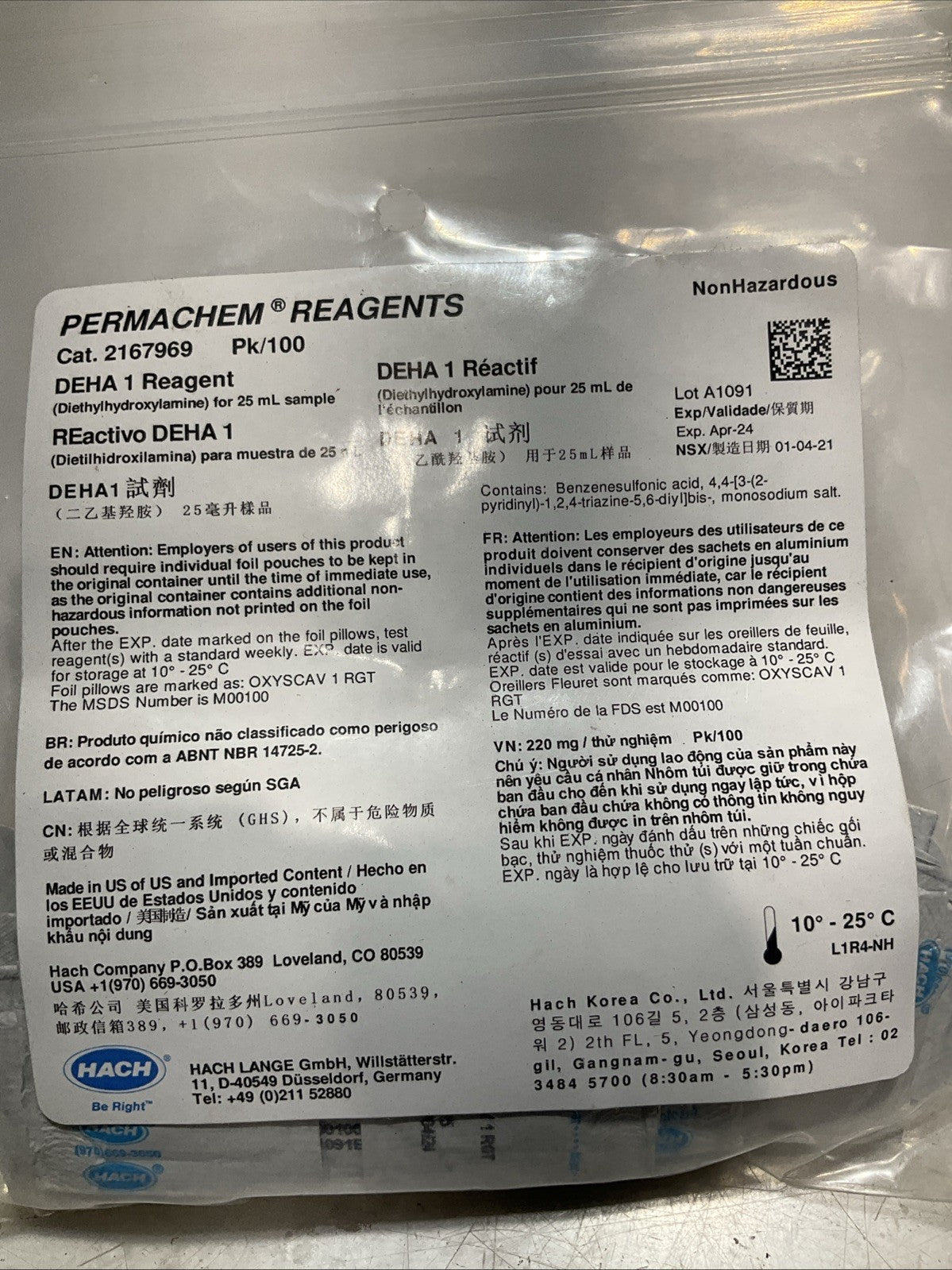 HACH  2167969 DEHA  PERMACHEM FERROUS IRON  REAGENTS  LOT OF 3  Y2M