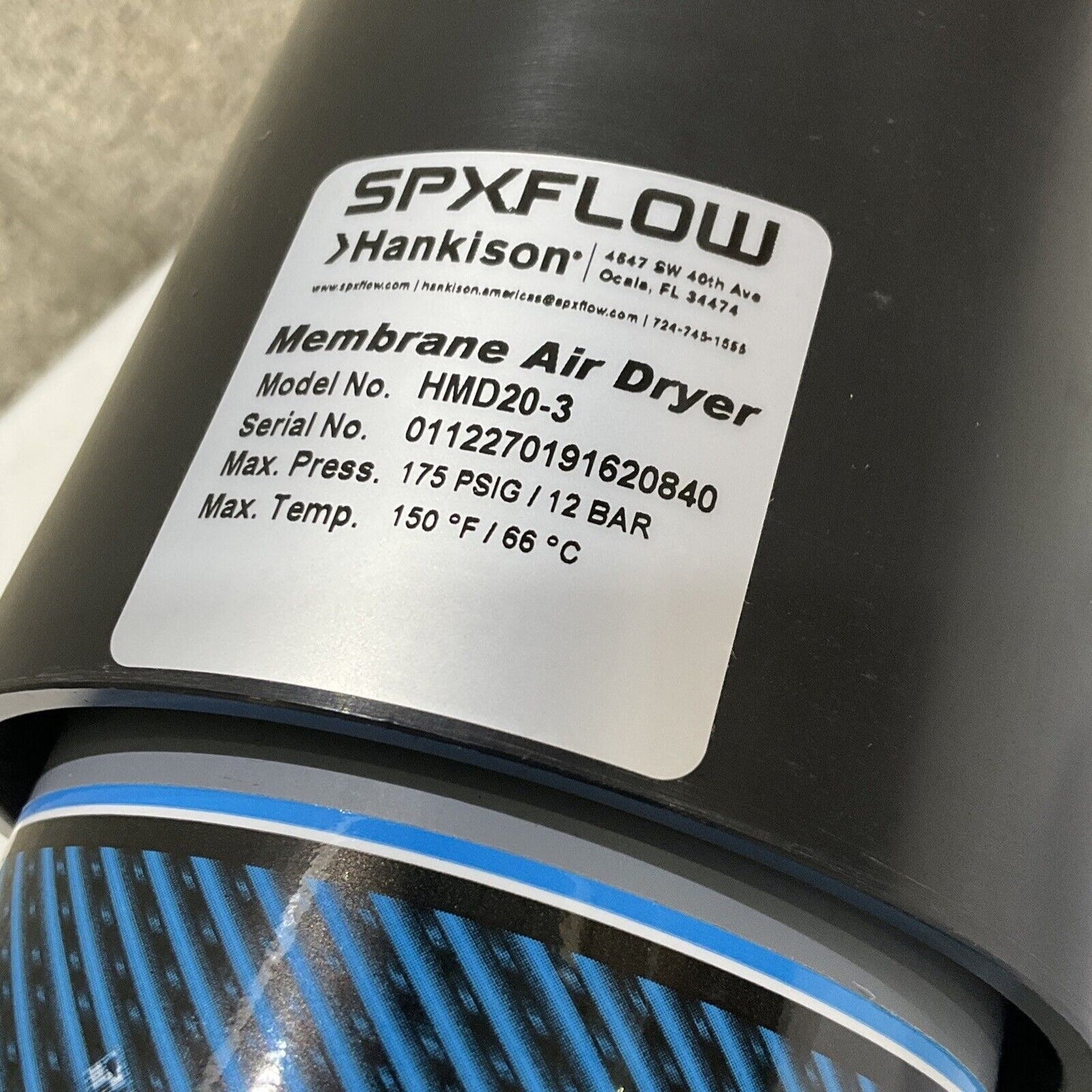 HANKISON SPXFLOW HMD20-3 MEMBRANE AIR DRYER 175 PSIG 12 BAR 150 F 66 C U3S