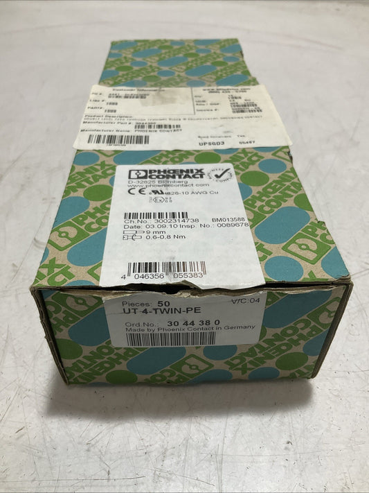 PHOENIX CONTACT 3044380  UT4-TWIN-PE  DIN RAIL TERMINAL  BLOCK LOT OF  50 Z2M