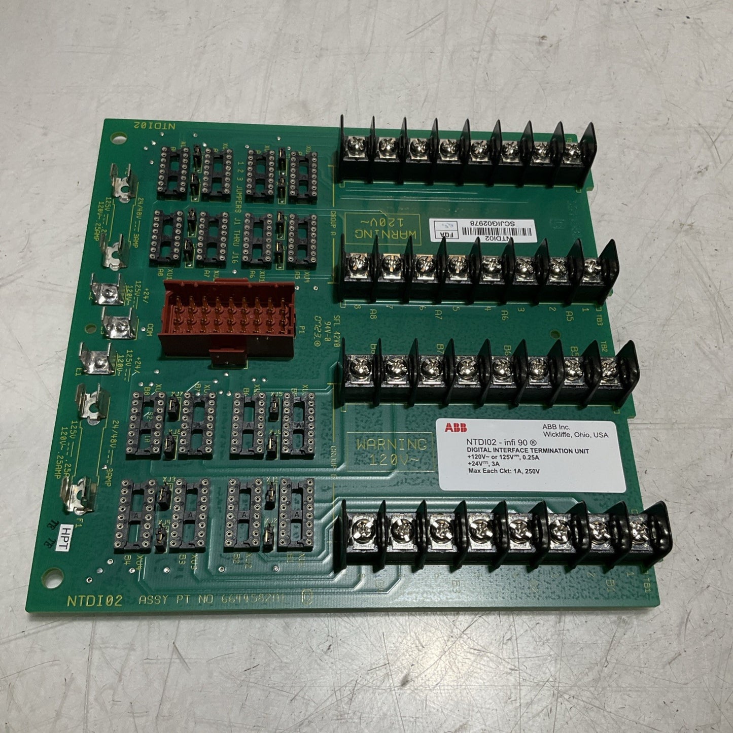 ABB  INFON90 TDI02 - PTNO 6644582A1 DIGITAL INTERFACE TERMINATION UNIT  120V Y2M