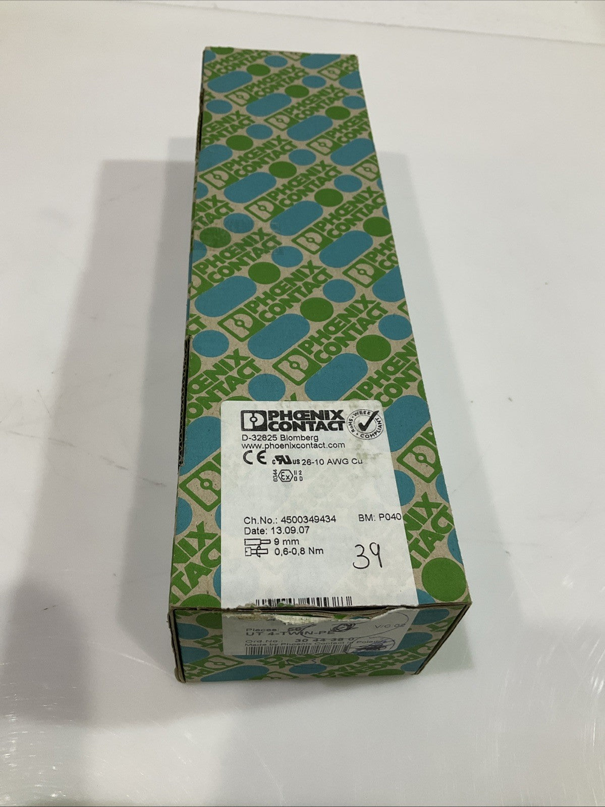 PHOENIX CONTACT  UT4-TWIN-PE  3044380 DIN RAIL TERMINAL BLOCK  LOT OF 39 Y2M