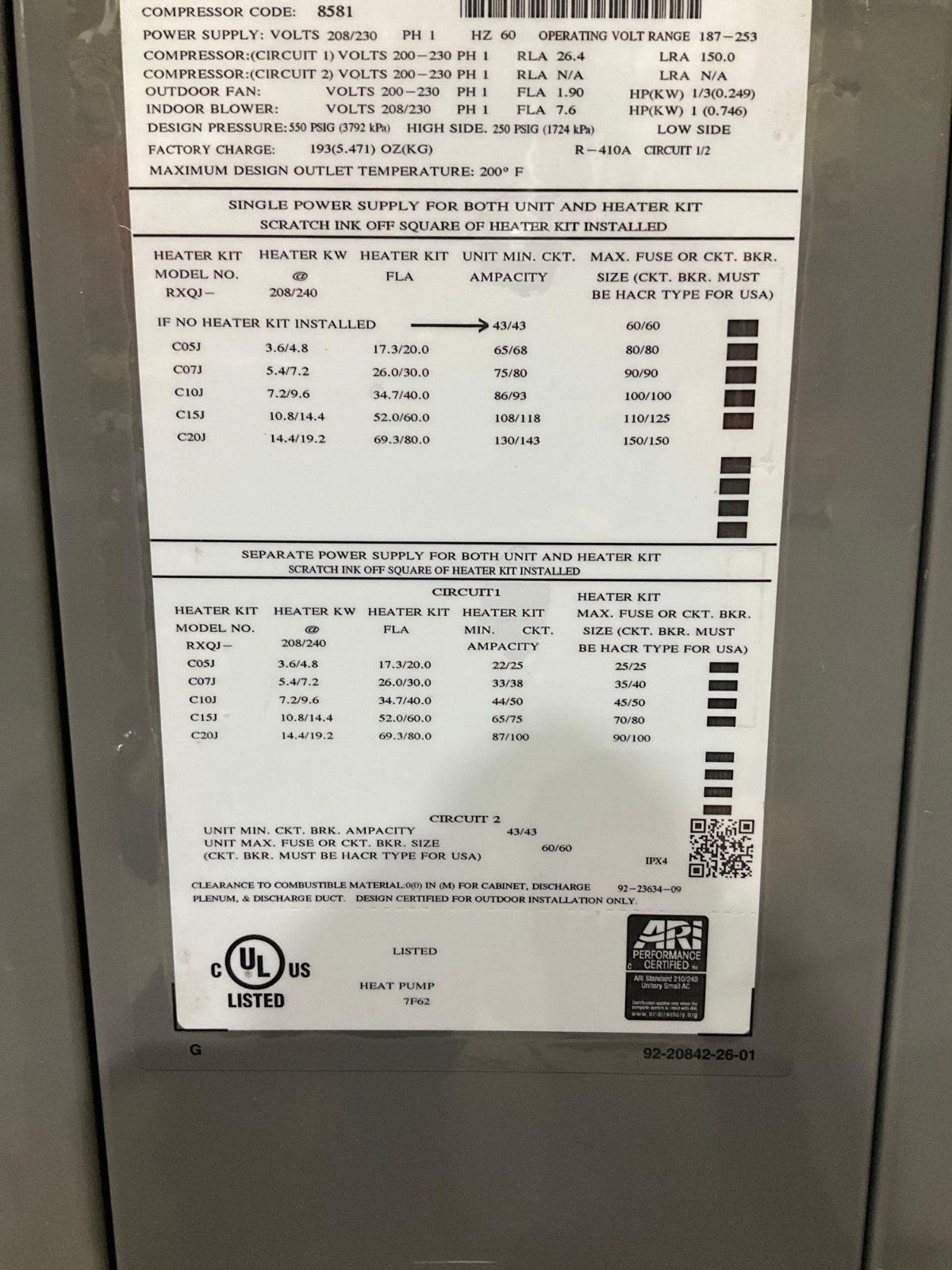 RHEEM CLASSIC SERIES PACKAGE HEAT PUMP HVAC 5T MODEL RQPM-A060JK020