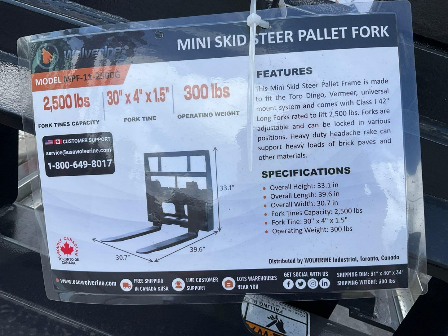UNUSED 2024 WOLVERINE  MPF-11-2500G MINI PALLET SKID STEER FORK ATTACHMENT
