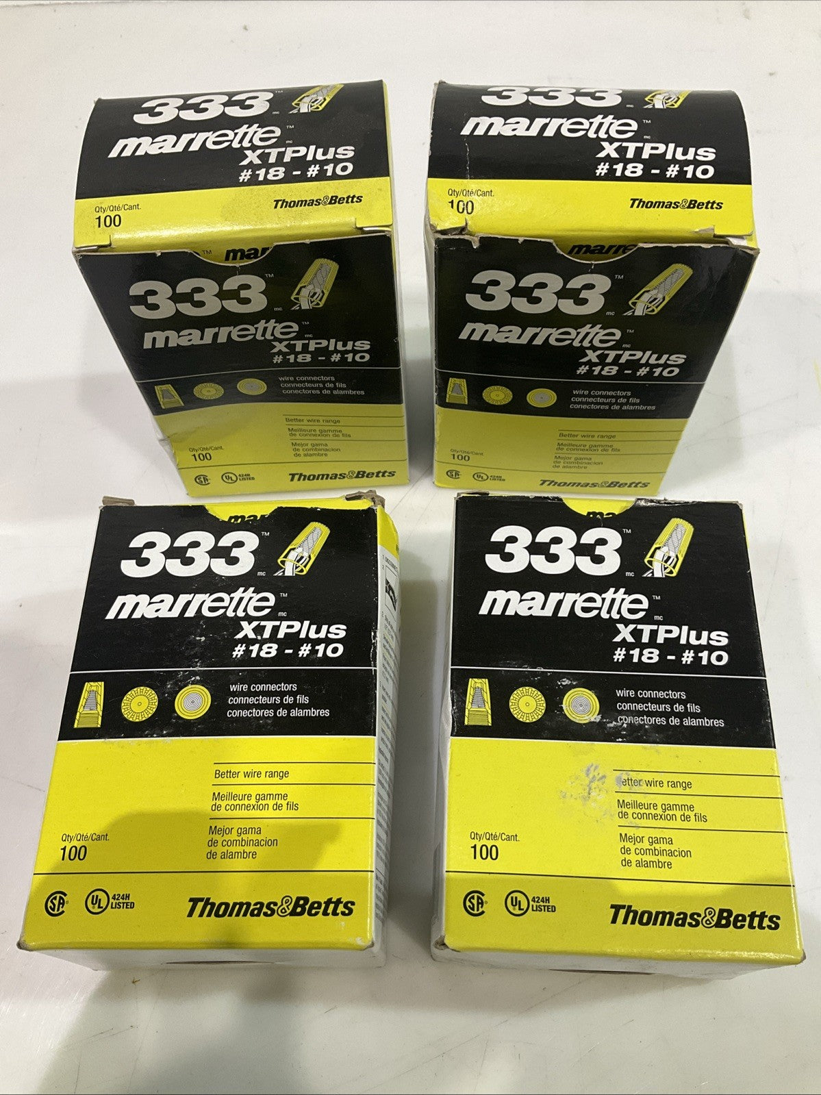 THOMAS&BETTS  333 YELLOW MARRETTE  XTPLUS  #18-#10 WIRE CONNECTOR  LOT OF 4 Z2M
