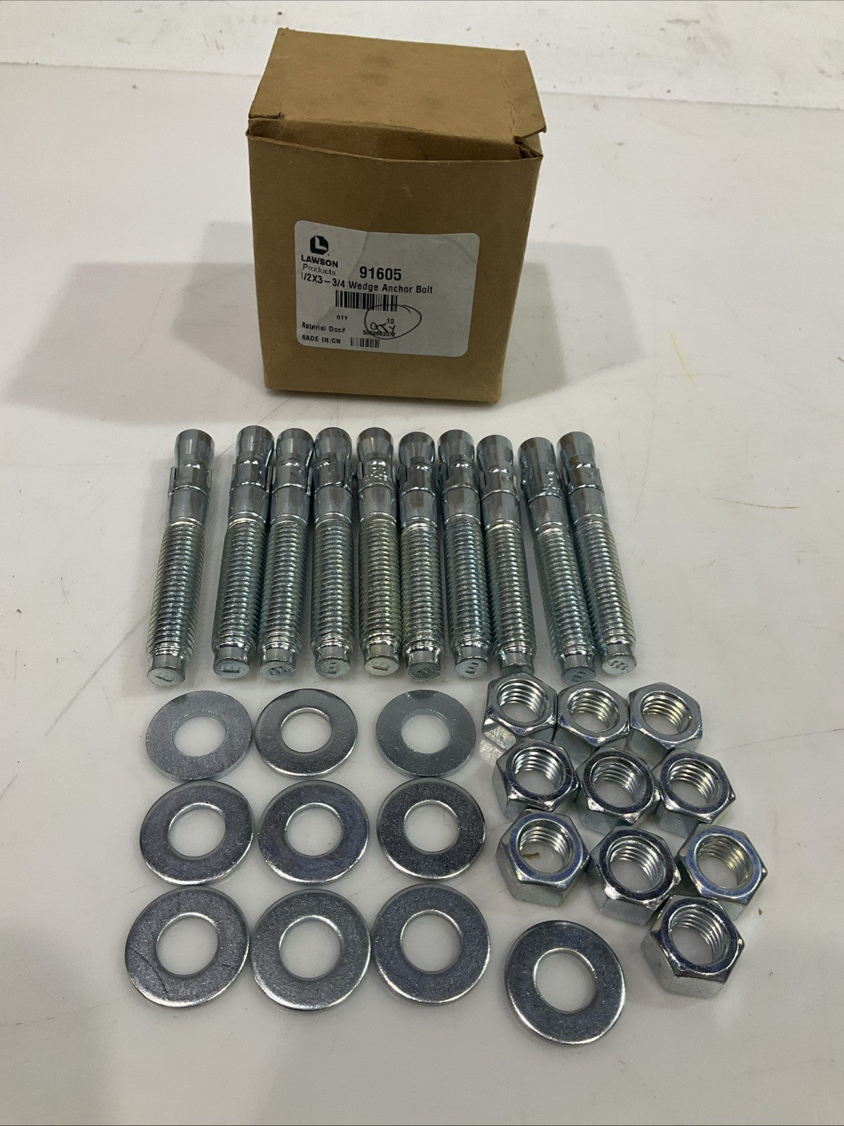 LAWSON  91605 1/2X3 3/4 WEDGE  ANCHOR  BOLT STEEL  QTY 10 Z2M