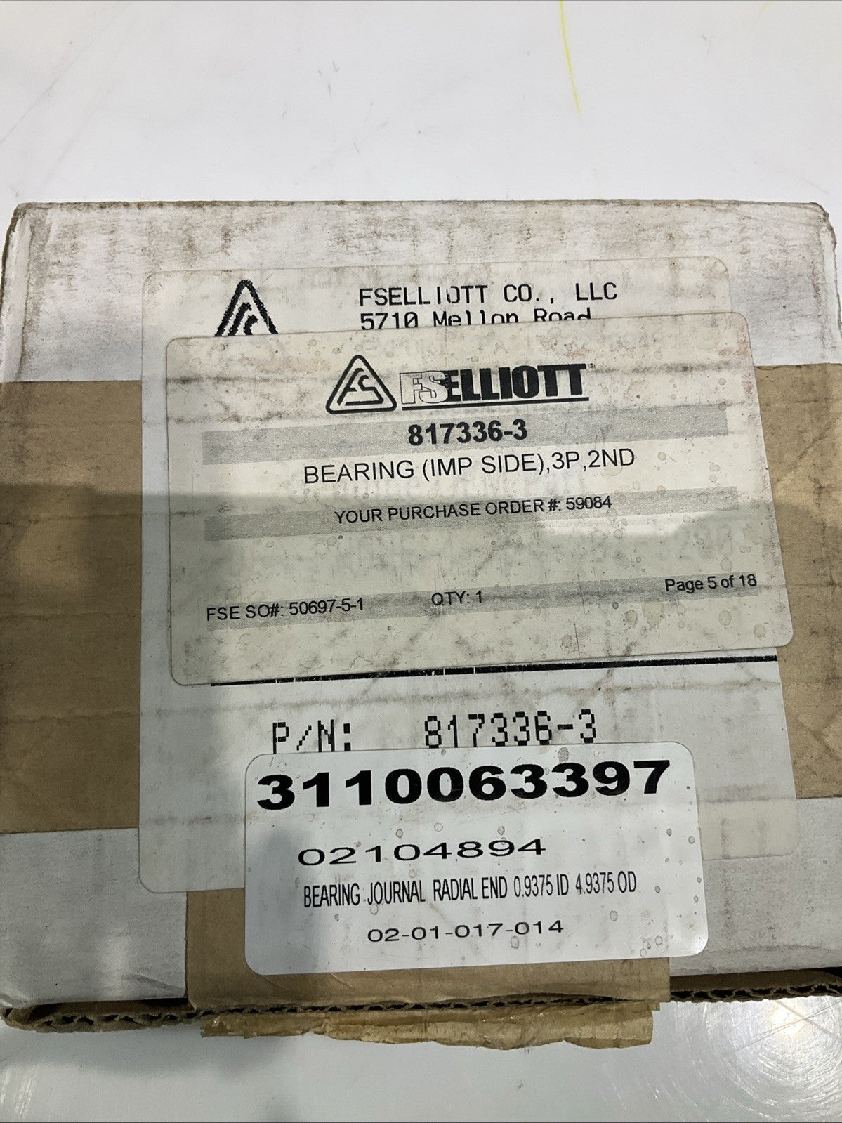 FS ELLIOTT  817336-3 JOURNAL  BEARING RADIAL U3S