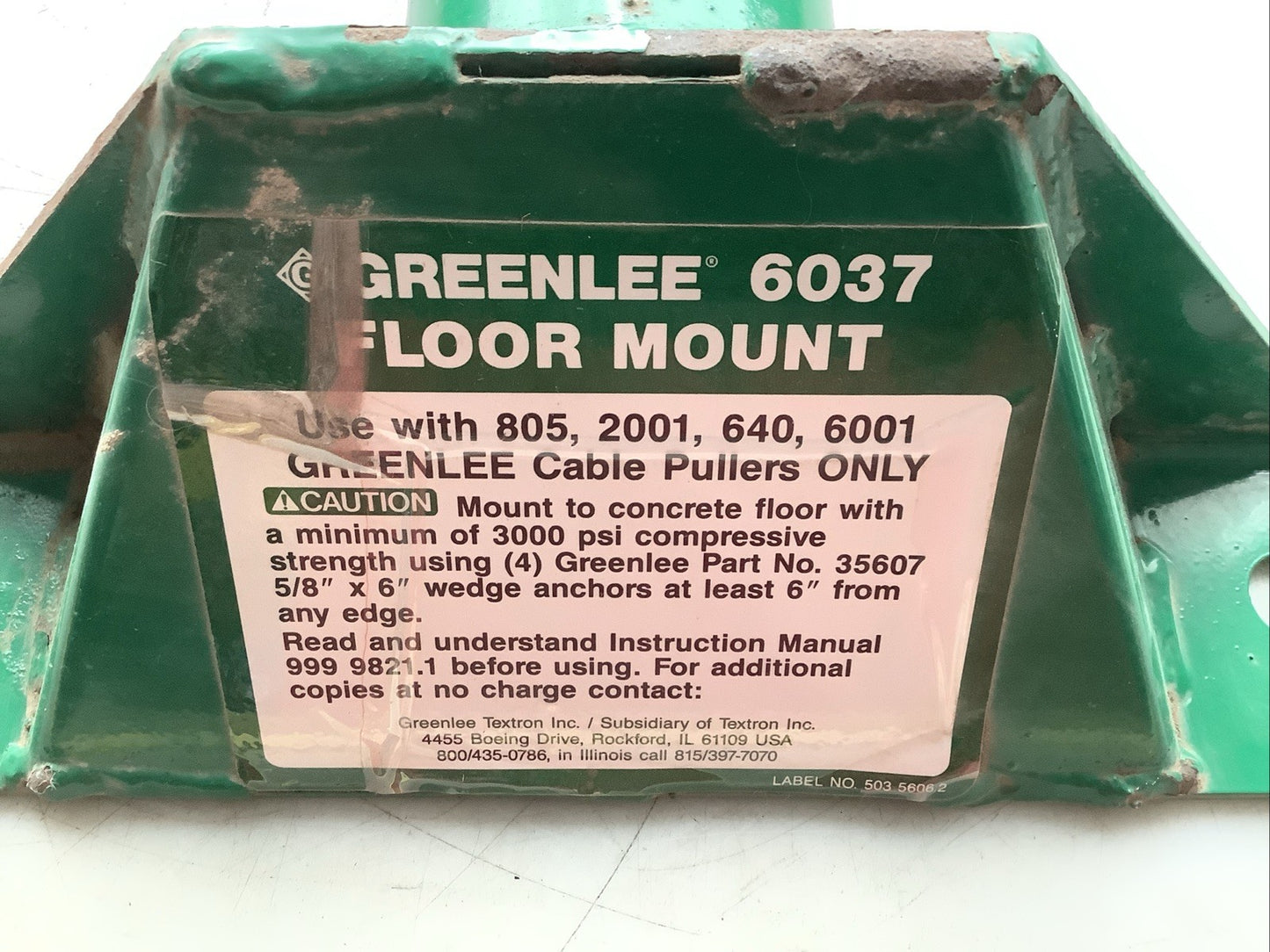 GREENLEE 6037 CABLE PULLER FLOOR MOUNT Z2M