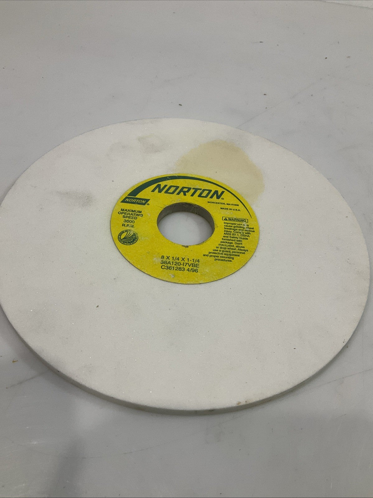 NORTON  38A120-17VBE  8X1/4X1-1/4 GRINDING  WHEEL  3600RPM Y2M