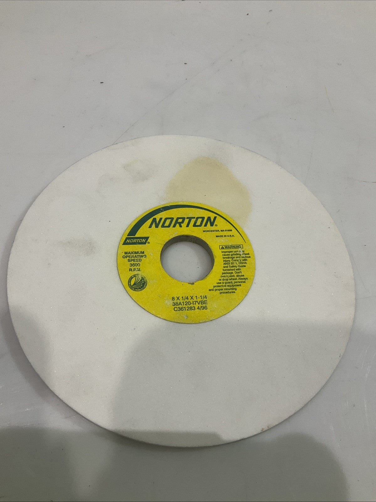 NORTON  38A120-17VBE  8X1/4X1-1/4 GRINDING  WHEEL  3600RPM Y2M