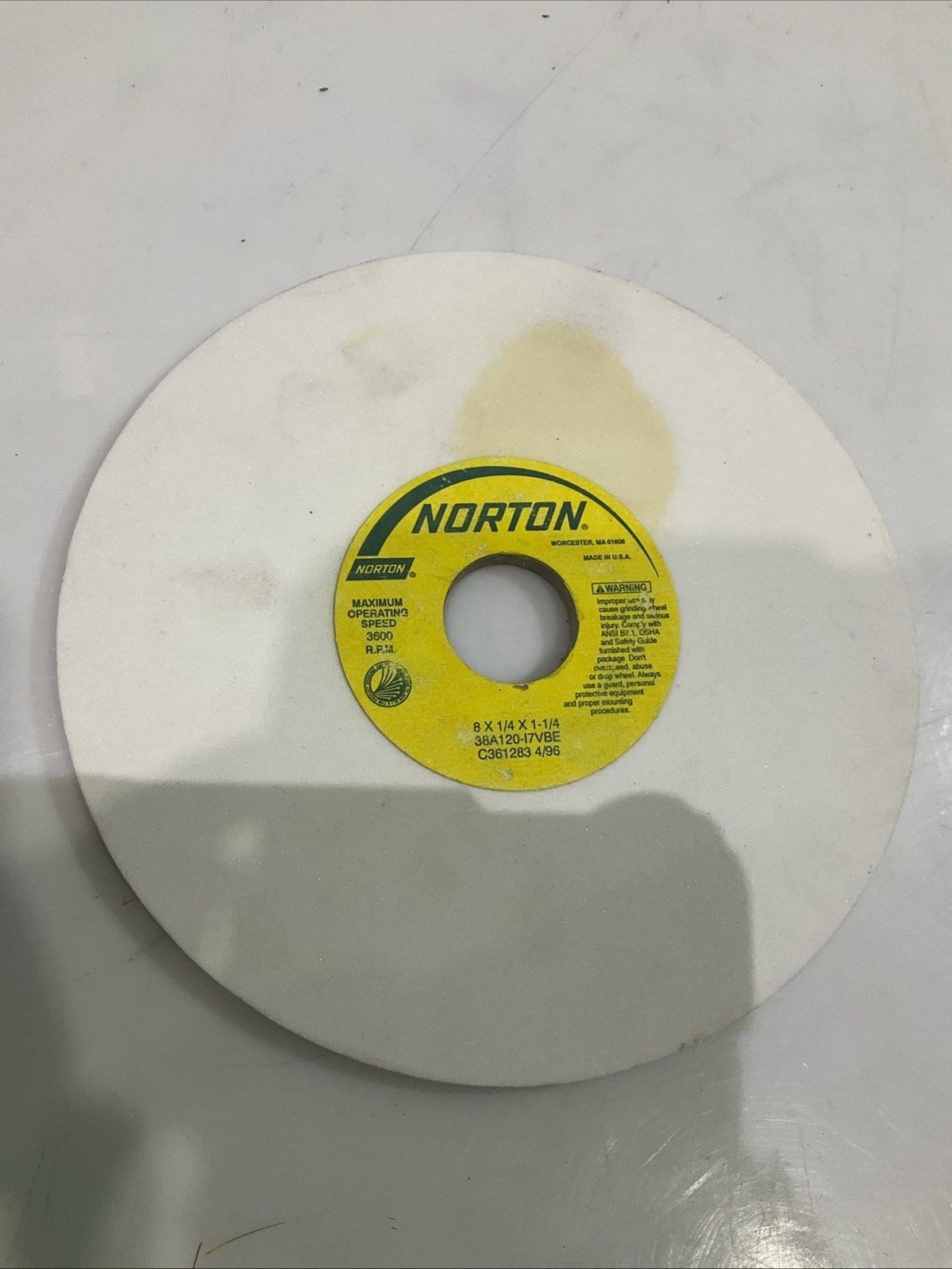 NORTON  38A120-17VBE  8X1/4X1-1/4 GRINDING  WHEEL  3600RPM Y2M