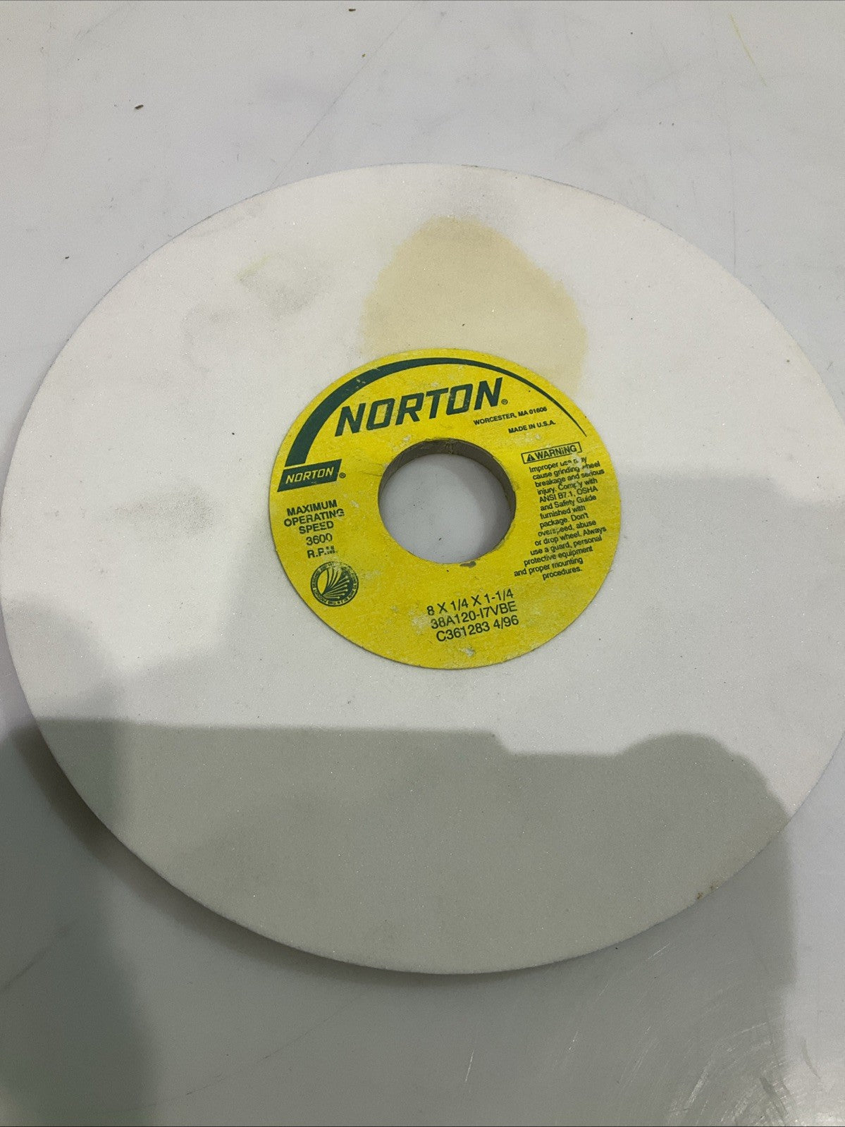 NORTON  38A120-17VBE  8X1/4X1-1/4 GRINDING  WHEEL  3600RPM Y2M
